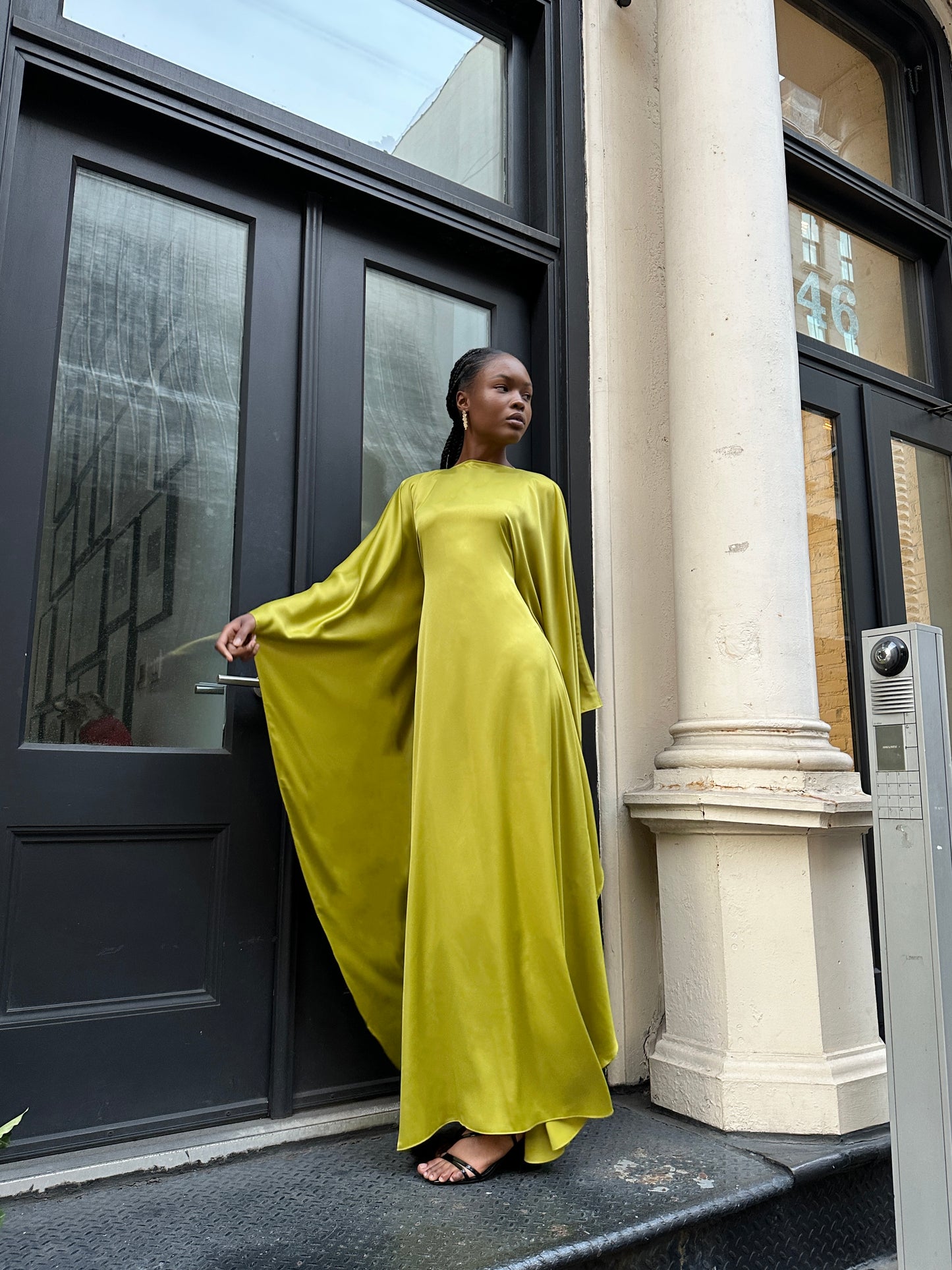 Chartreuse Satin Kaftan Dress