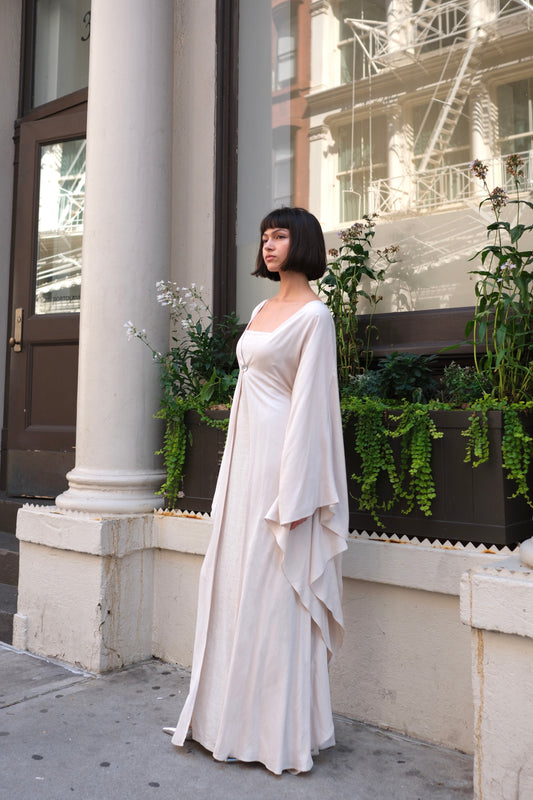 Beige Neutral Open abaya with a flowy and breathable fabric