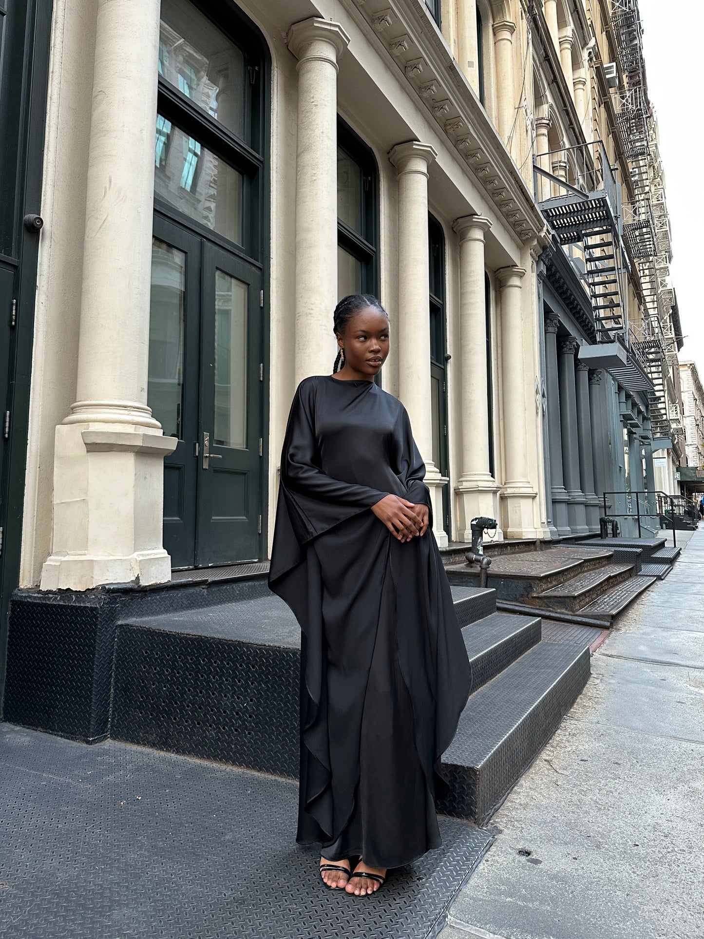 Black Satin Kaftan Dress