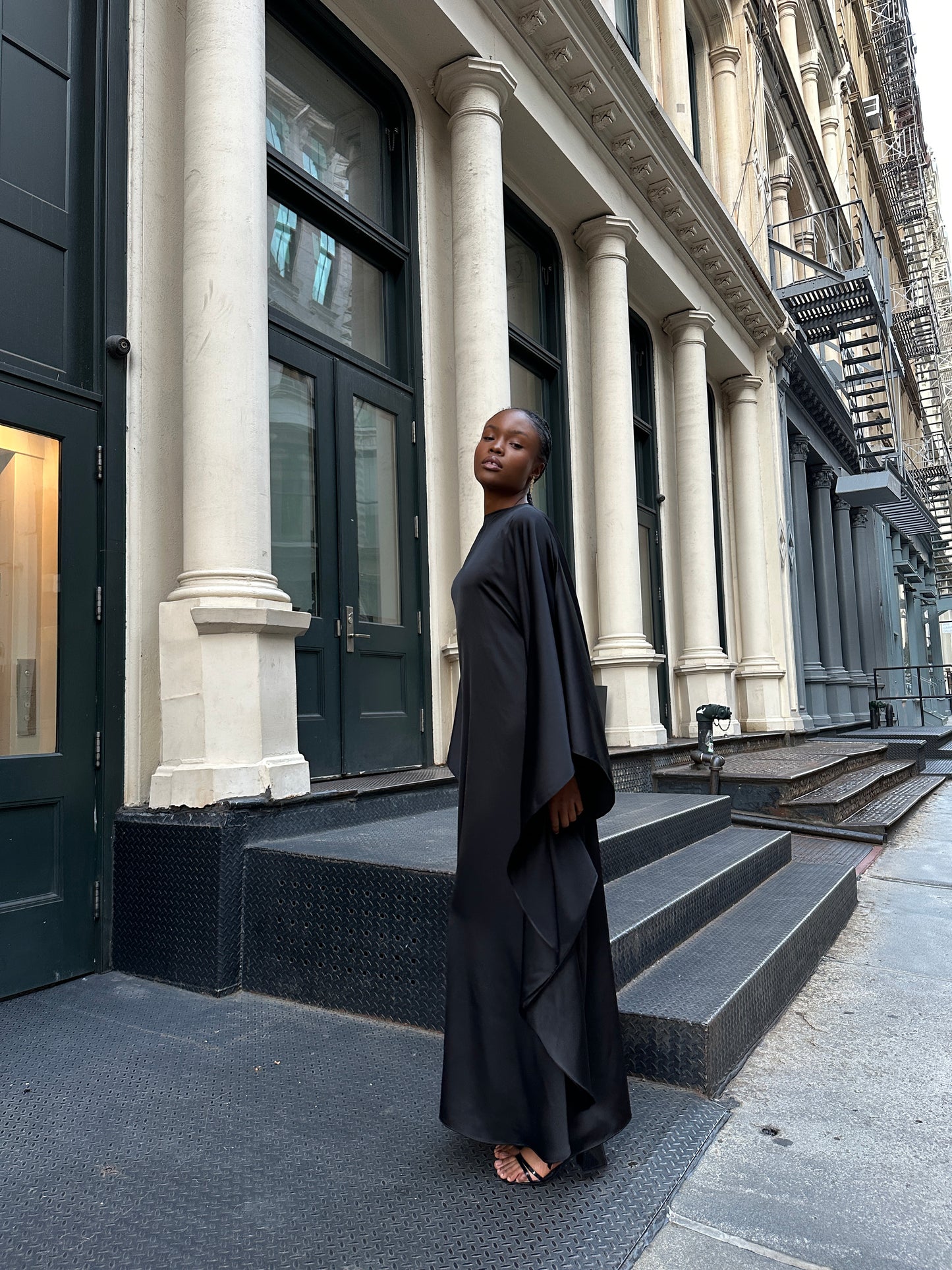 Black Satin Kaftan Dress