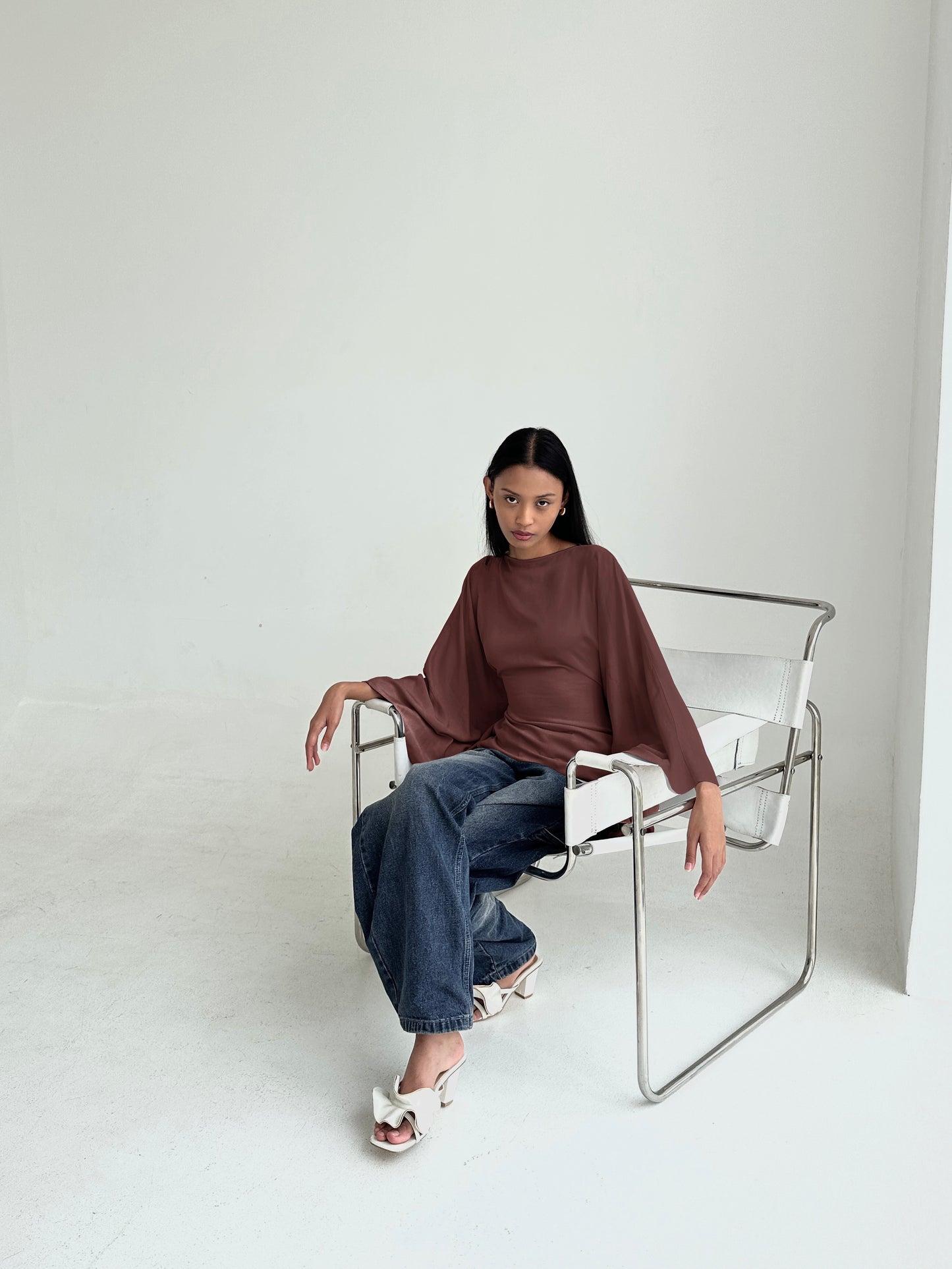 Esmé New York butterfly top adjustable ties waist long sleeve asymmetrical