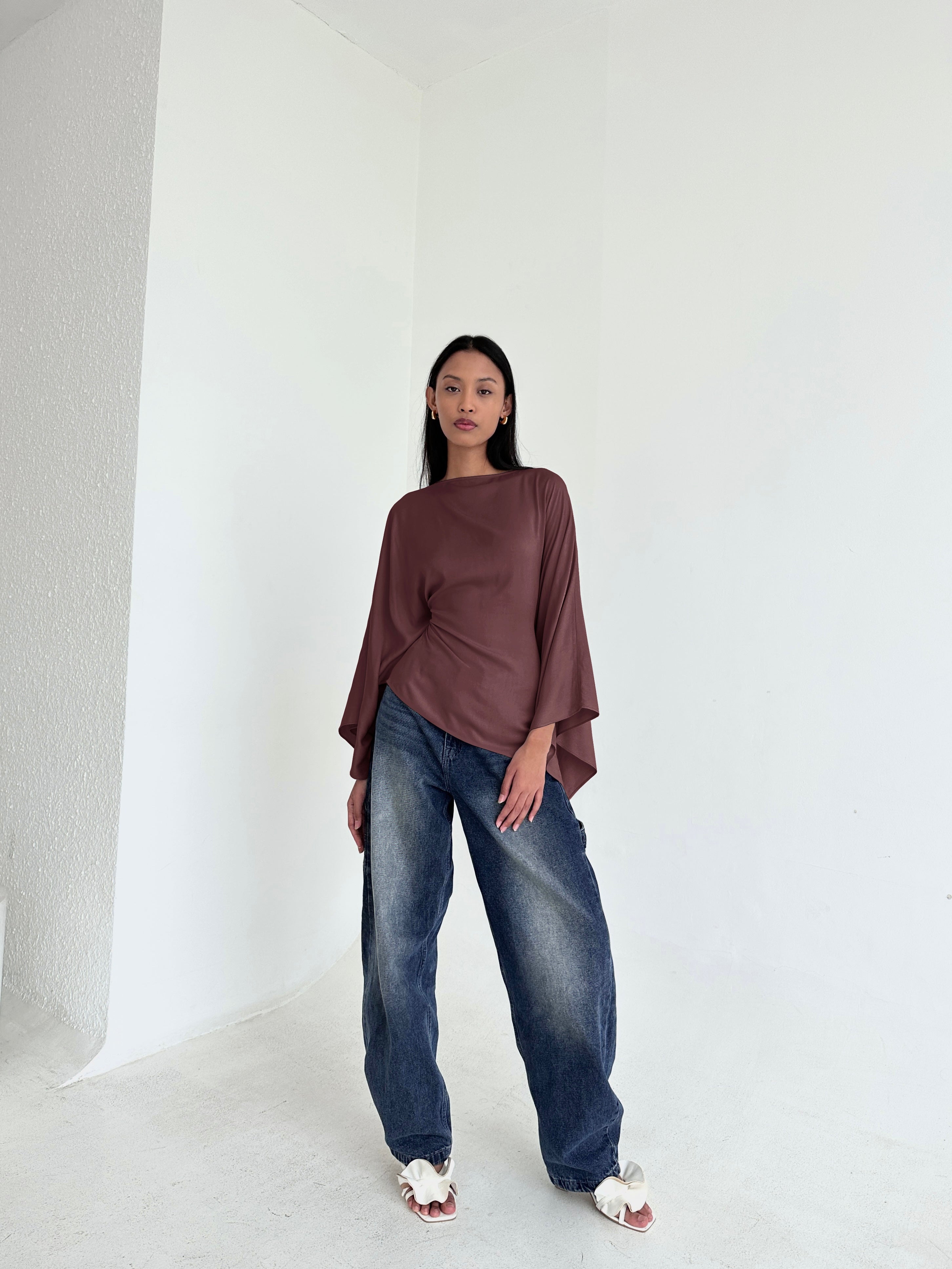 ESMÉ Butterfly Cape Batwing Poncho Top in Mauve Brown – Esmé New York