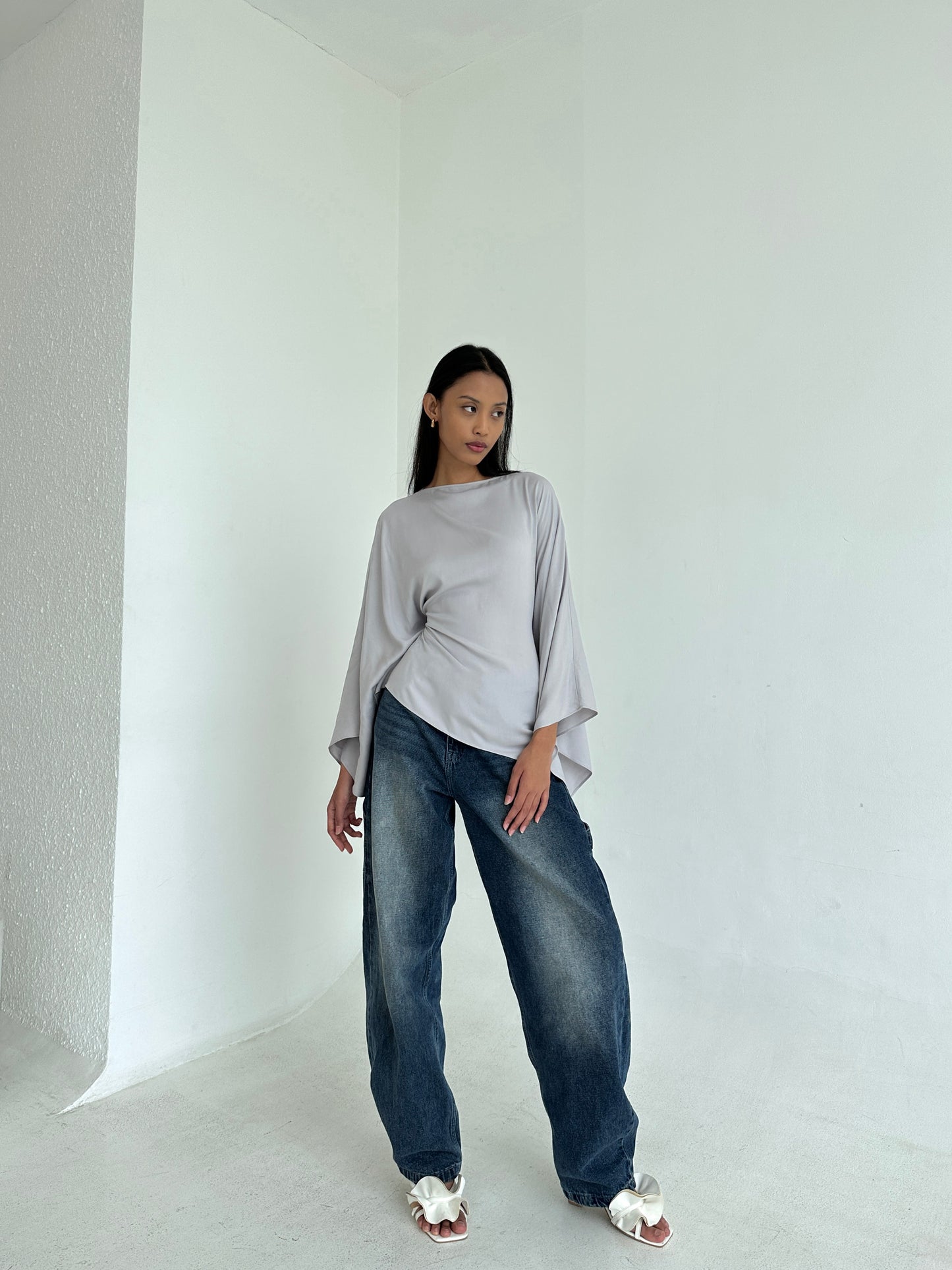 Esmé New York butterfly top adjustable ties waist long sleeve asymmetrical