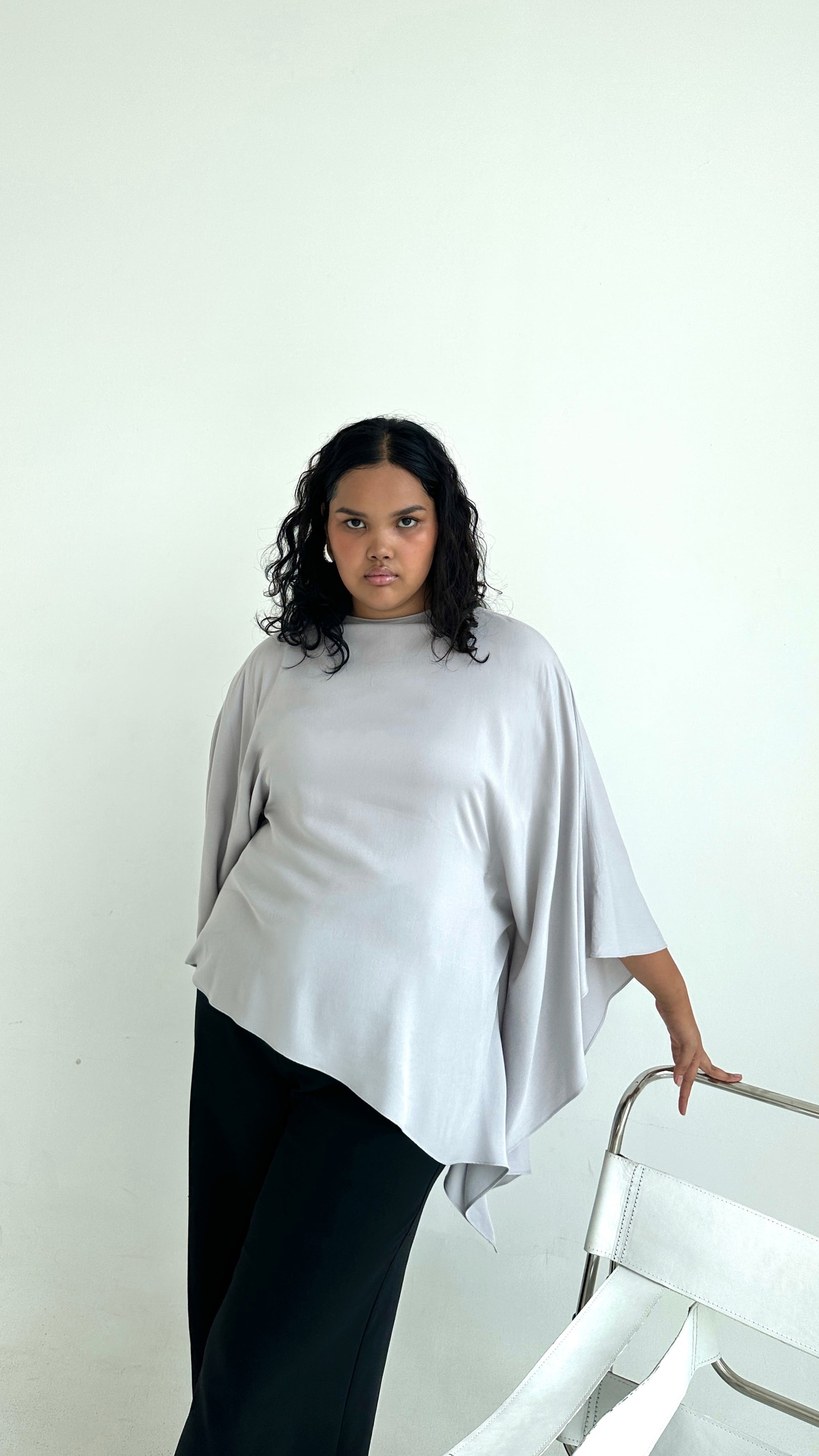 PLUS SIZE butterfly top adjustable ties waist long sleeve asymmetrical