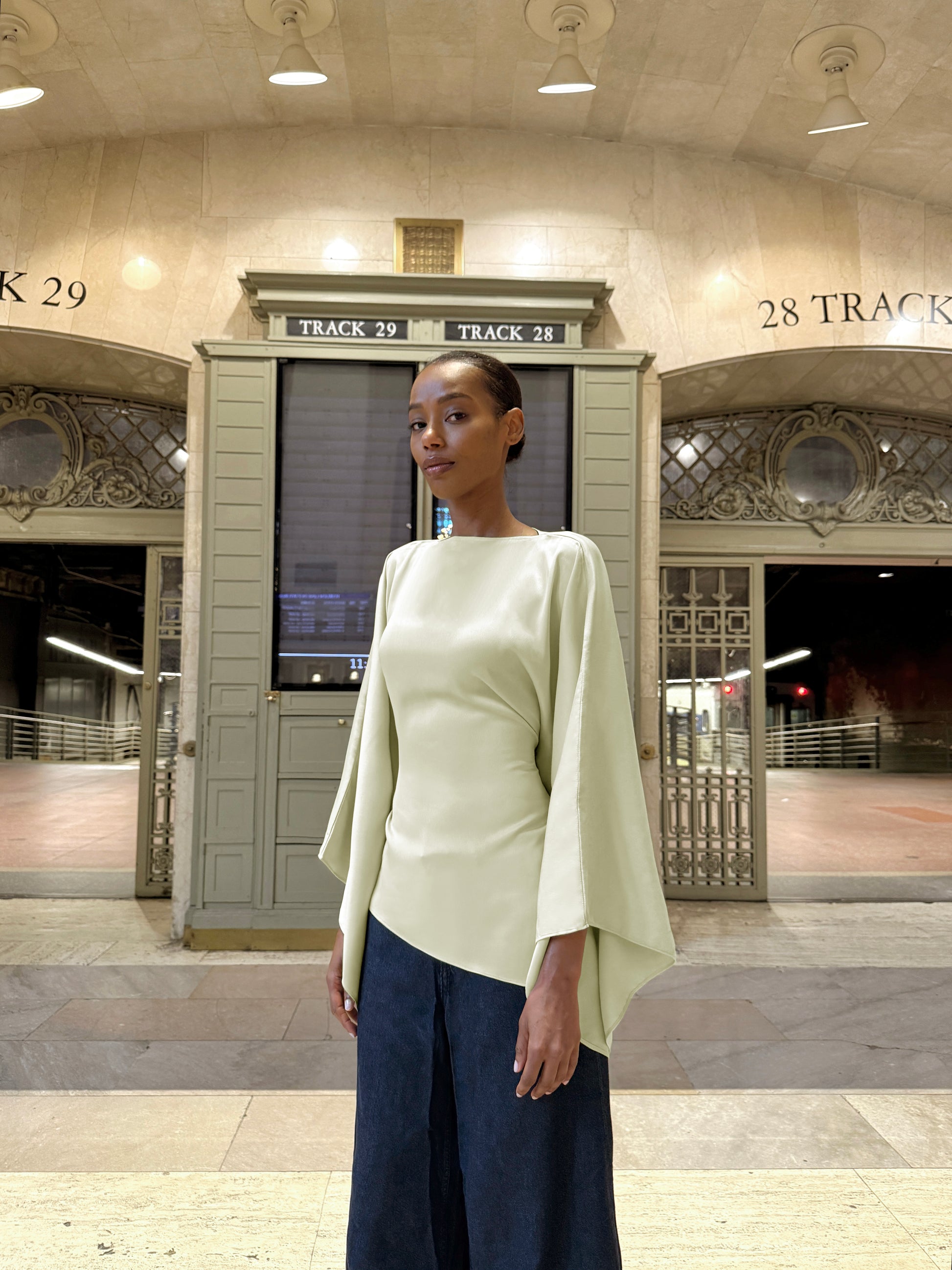 Esmé New York butterfly top adjustable ties waist long sleeve asymmetrical