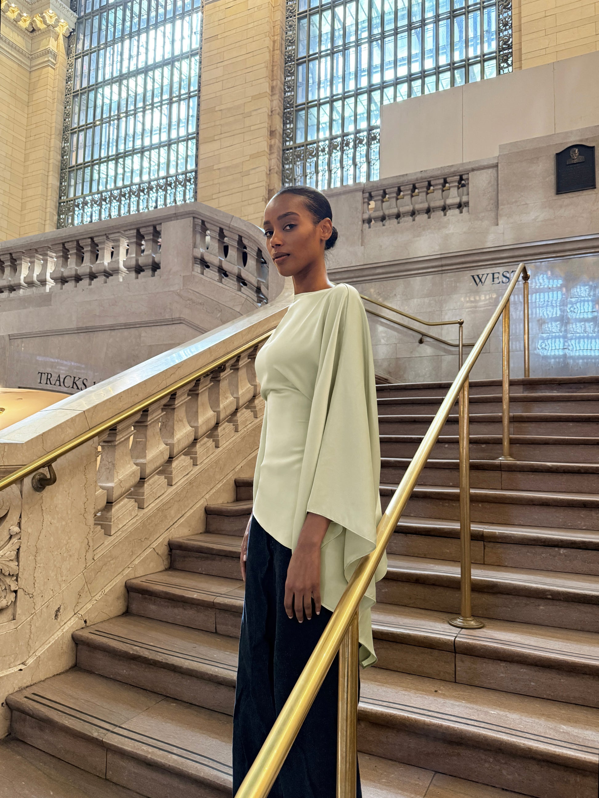 Esmé New York butterfly top adjustable ties waist long sleeve asymmetrical