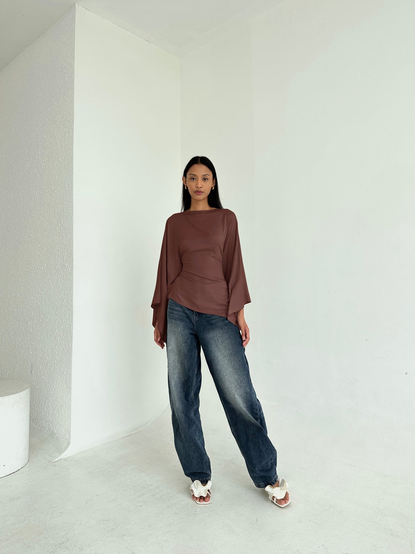 ESMÉ Brown Asymmetrical Butterfly Top