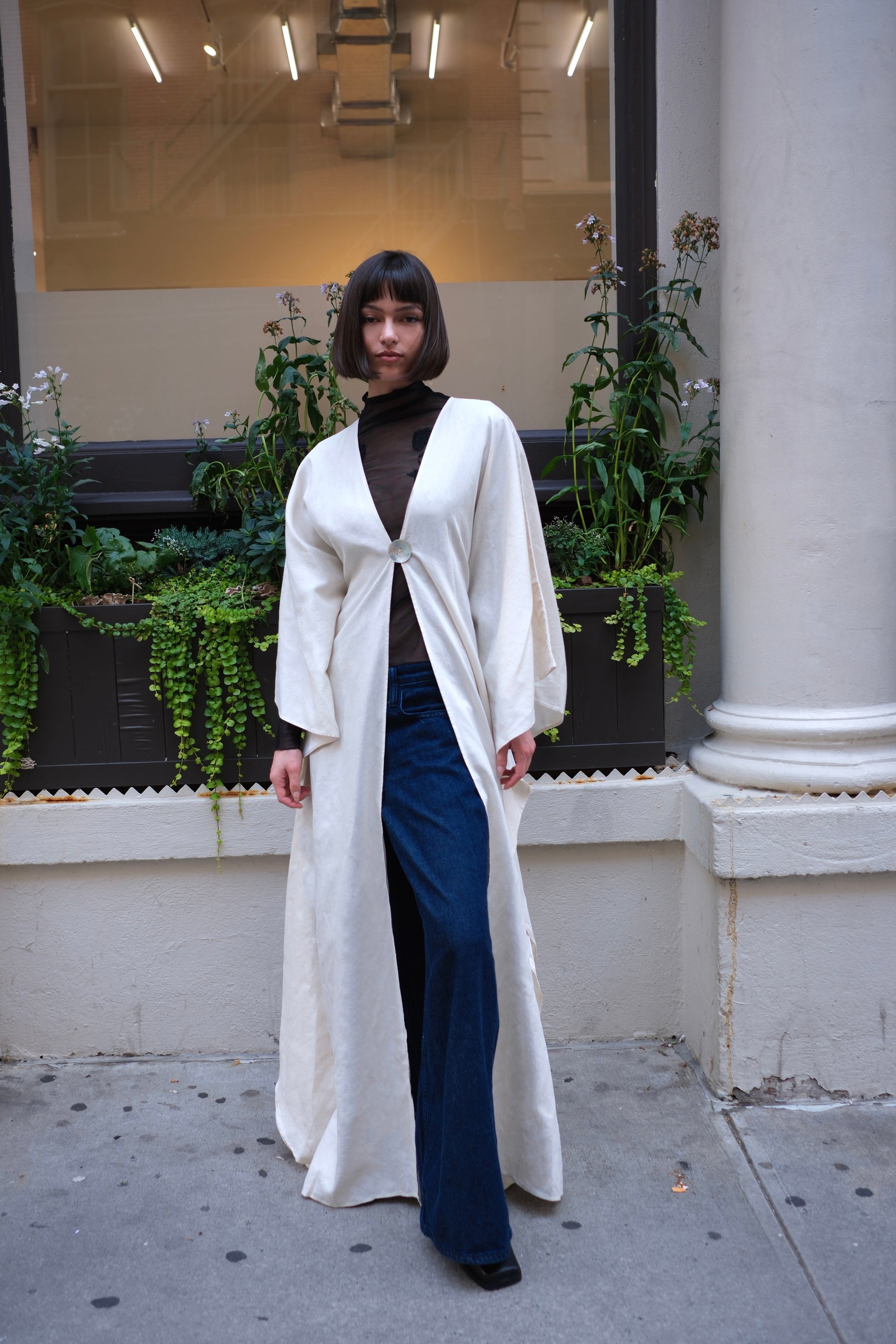Silk Linen Open Abaya with natural fabric and sustainable
