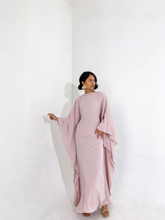 Dusty Pink Plissé Kaftan Dress