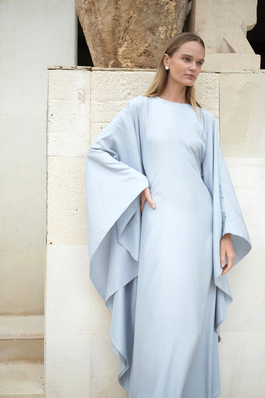 Silk Kaftan Dress in Azure | Ships from May 1-19