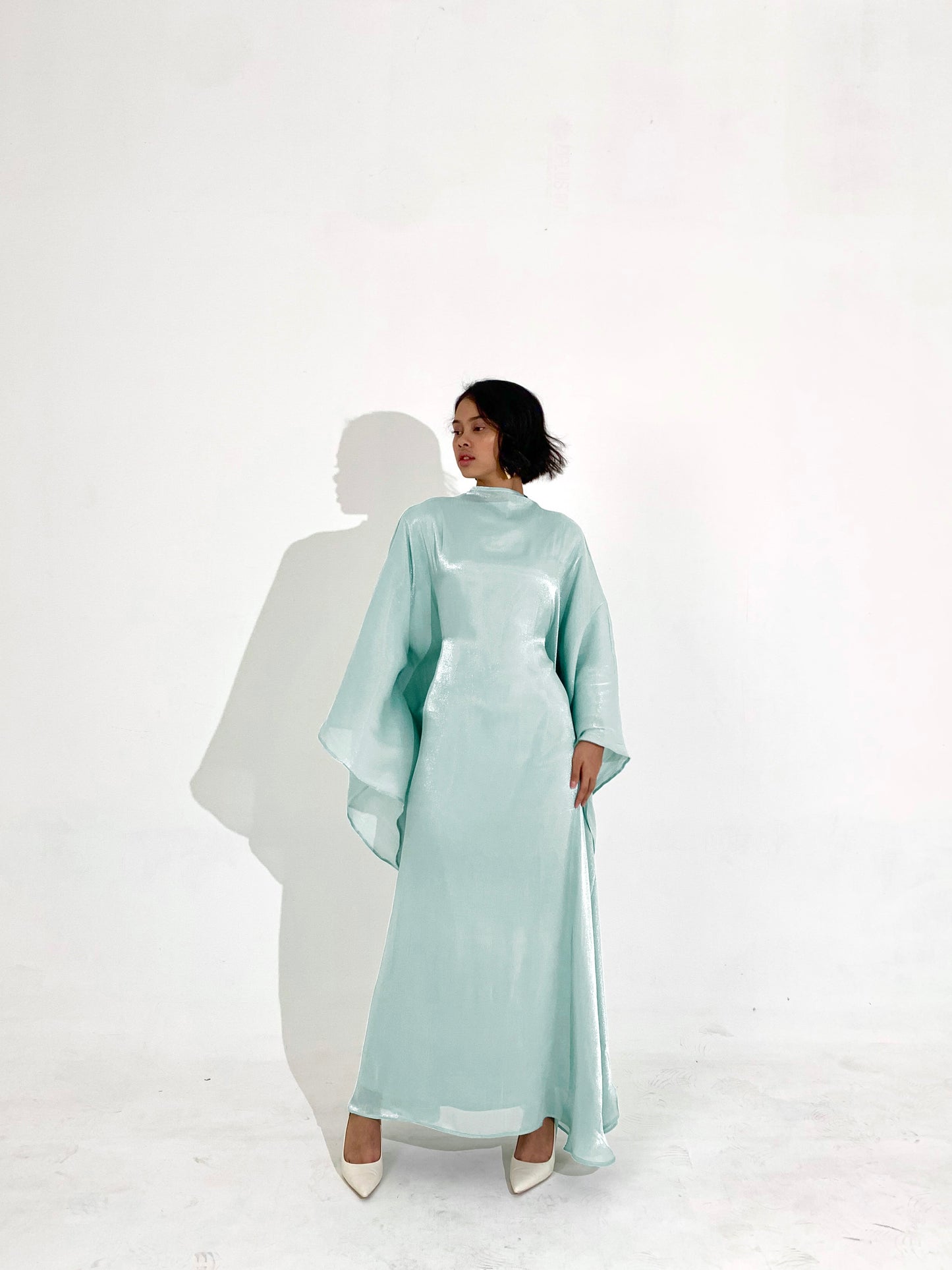 Sheen Kaftan Dress in Light Aquamarine