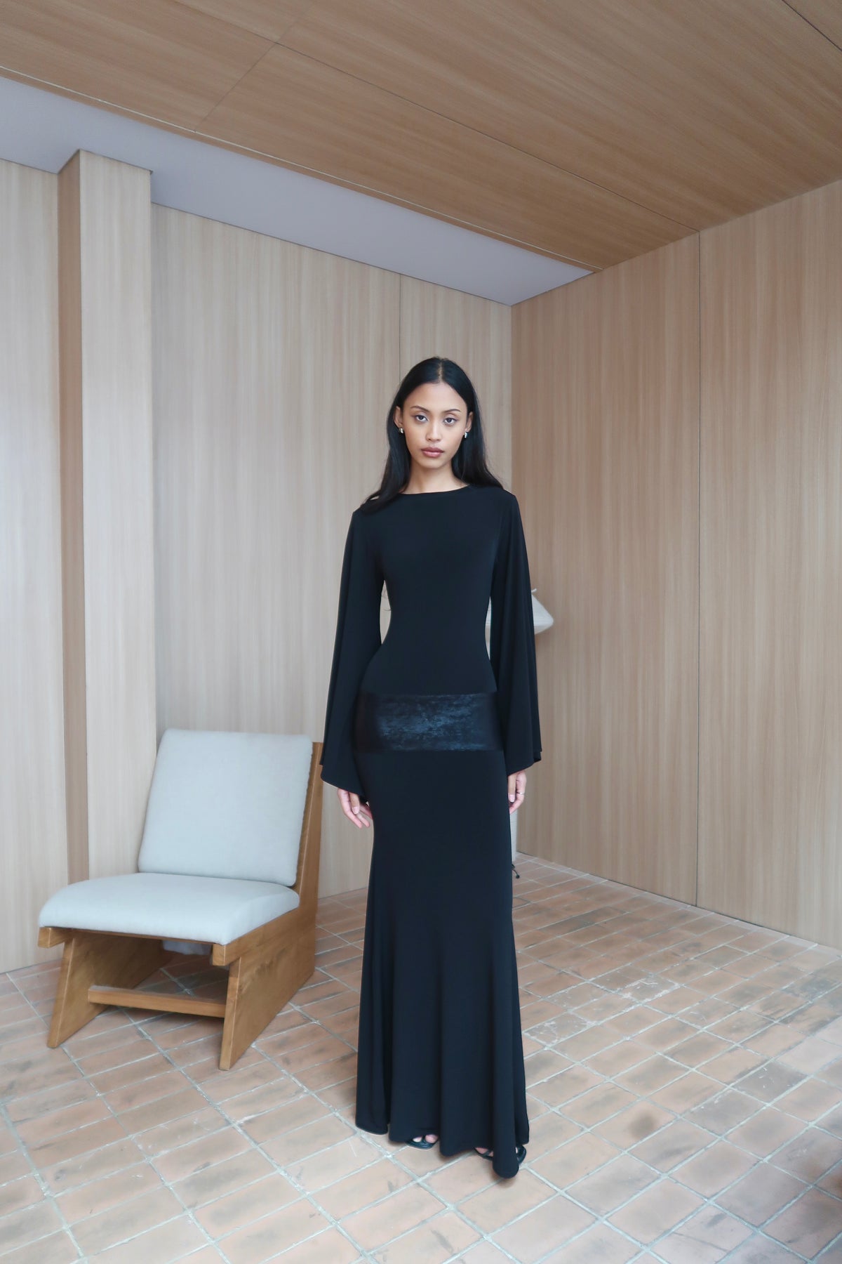 MAIA Drop Waist Sequin Black Dress