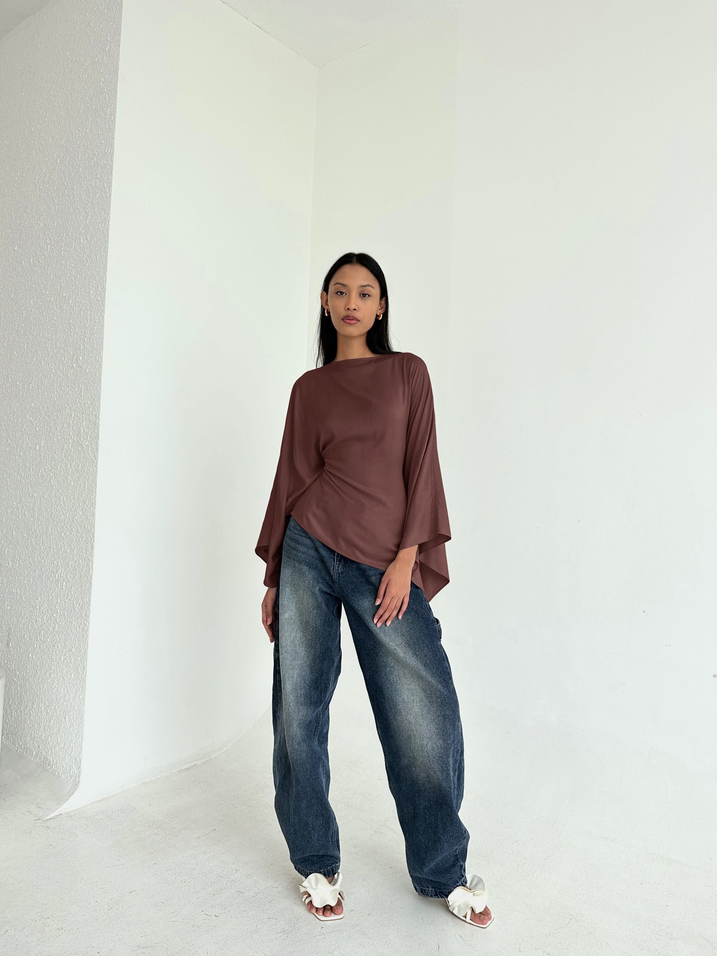 ESMÉ Brown Asymmetrical Butterfly Top