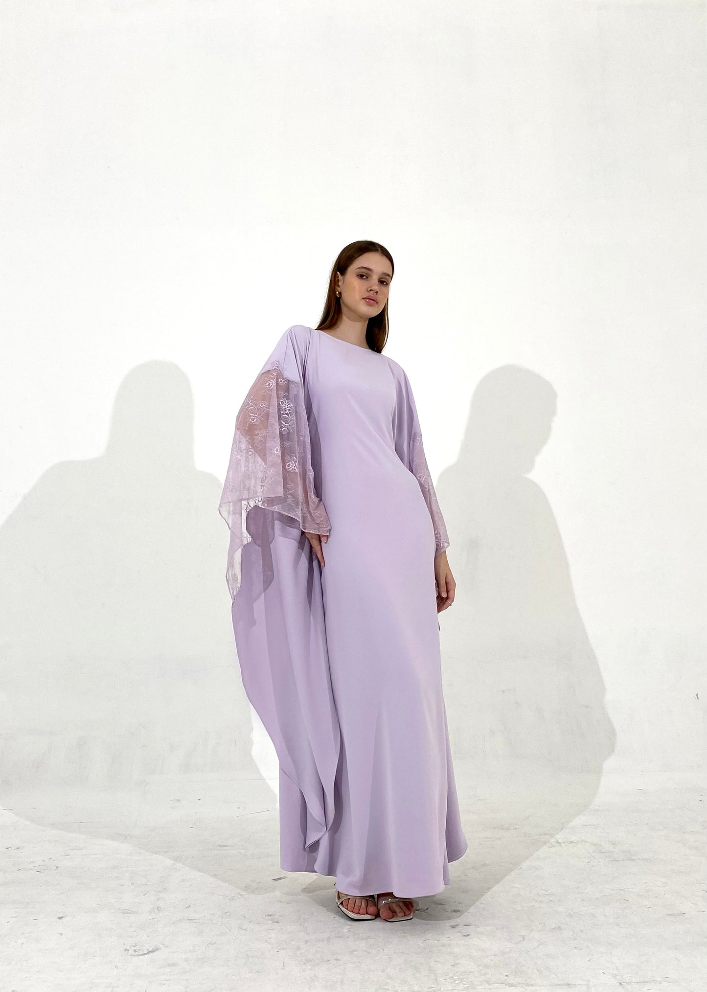 Lace Kaftan Dress in Lavender