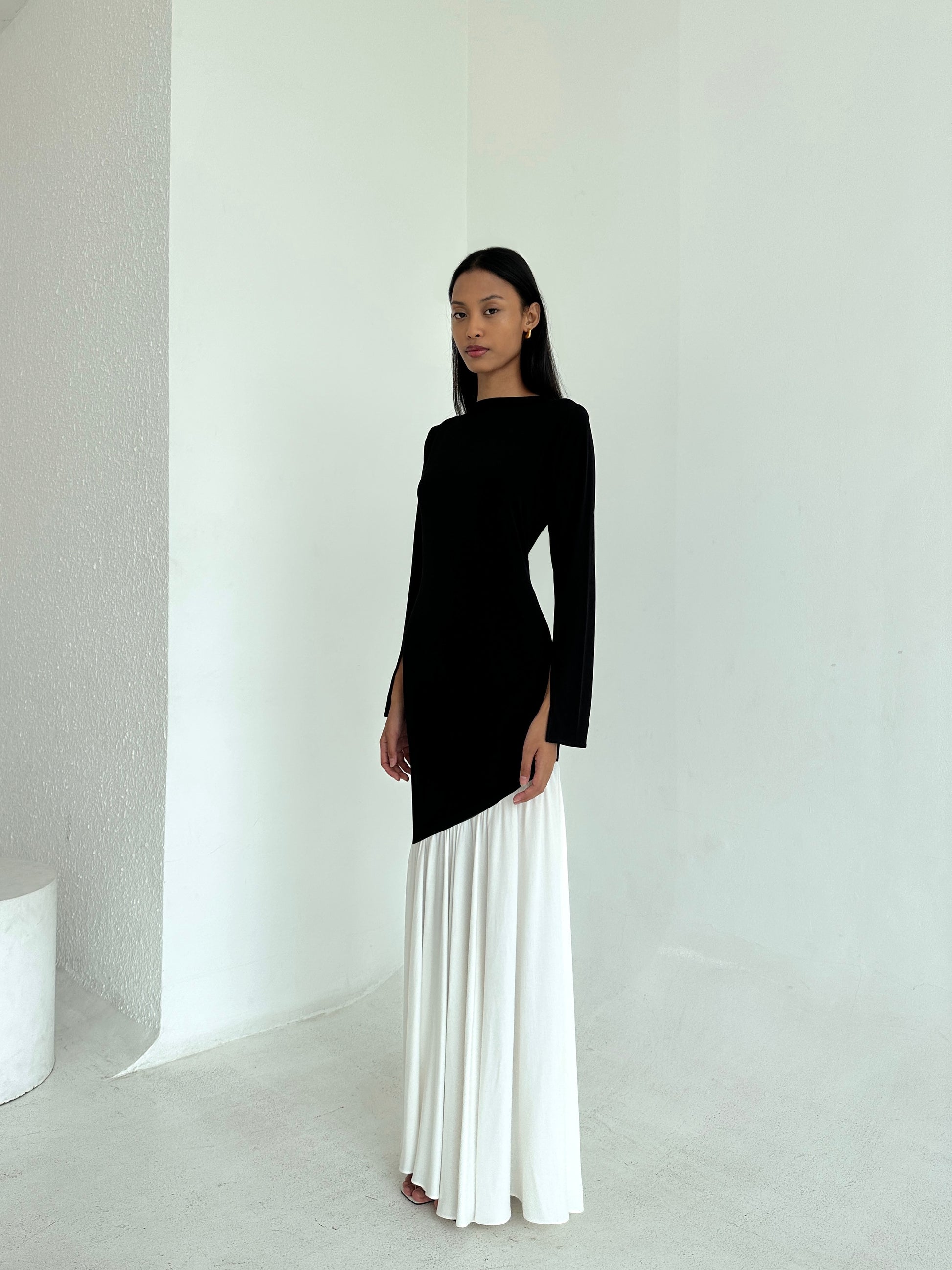 Black/White Colorblock Asymmetrical Dress L/XL
