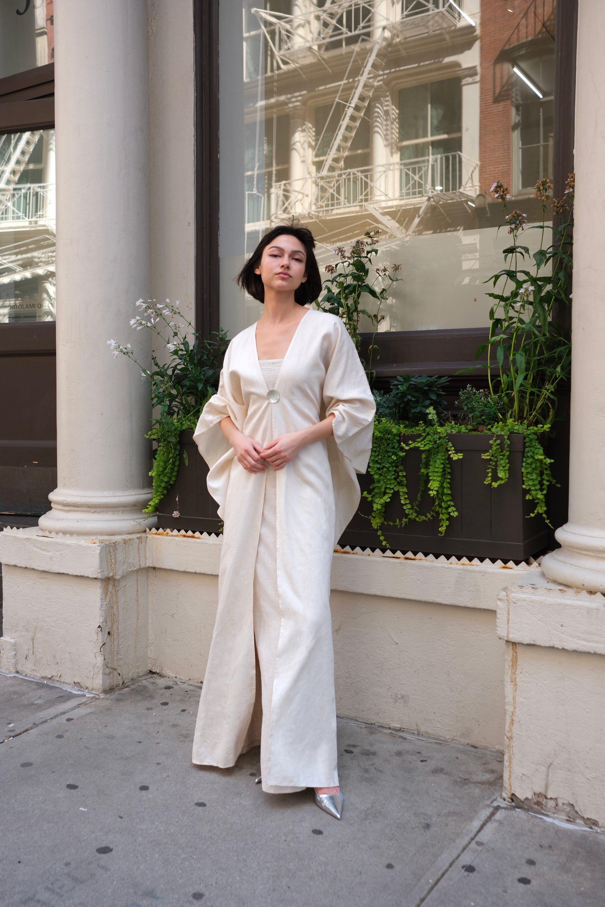 Silk Linen Open Abaya with natural fabric and sustainable
