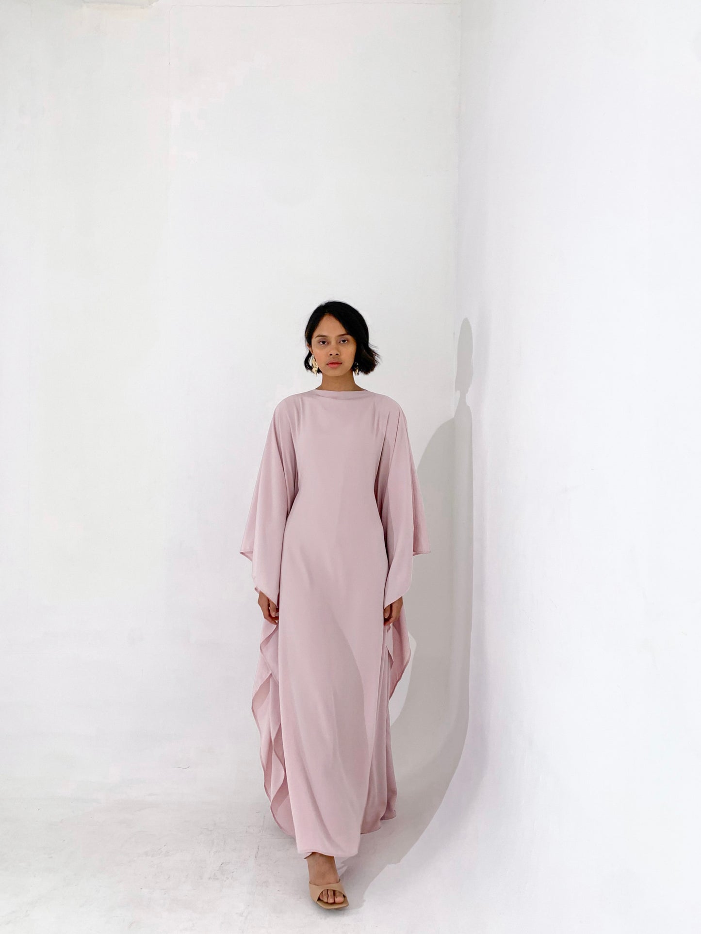 Dusty Pink Plissé Kaftan Dress