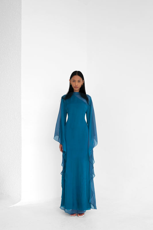 Pure Silk Dress in Teal | ships from May 25-June 10