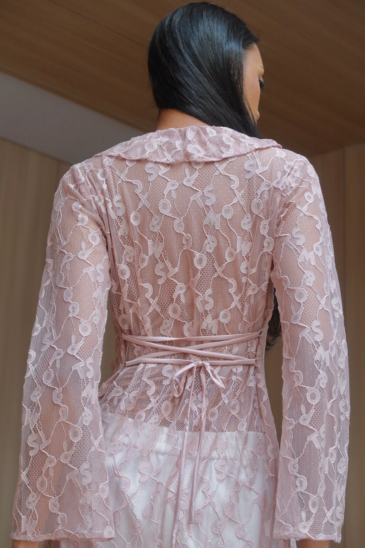 LULA Misprint Letter Lace Long Top in Pink | Limited Run
