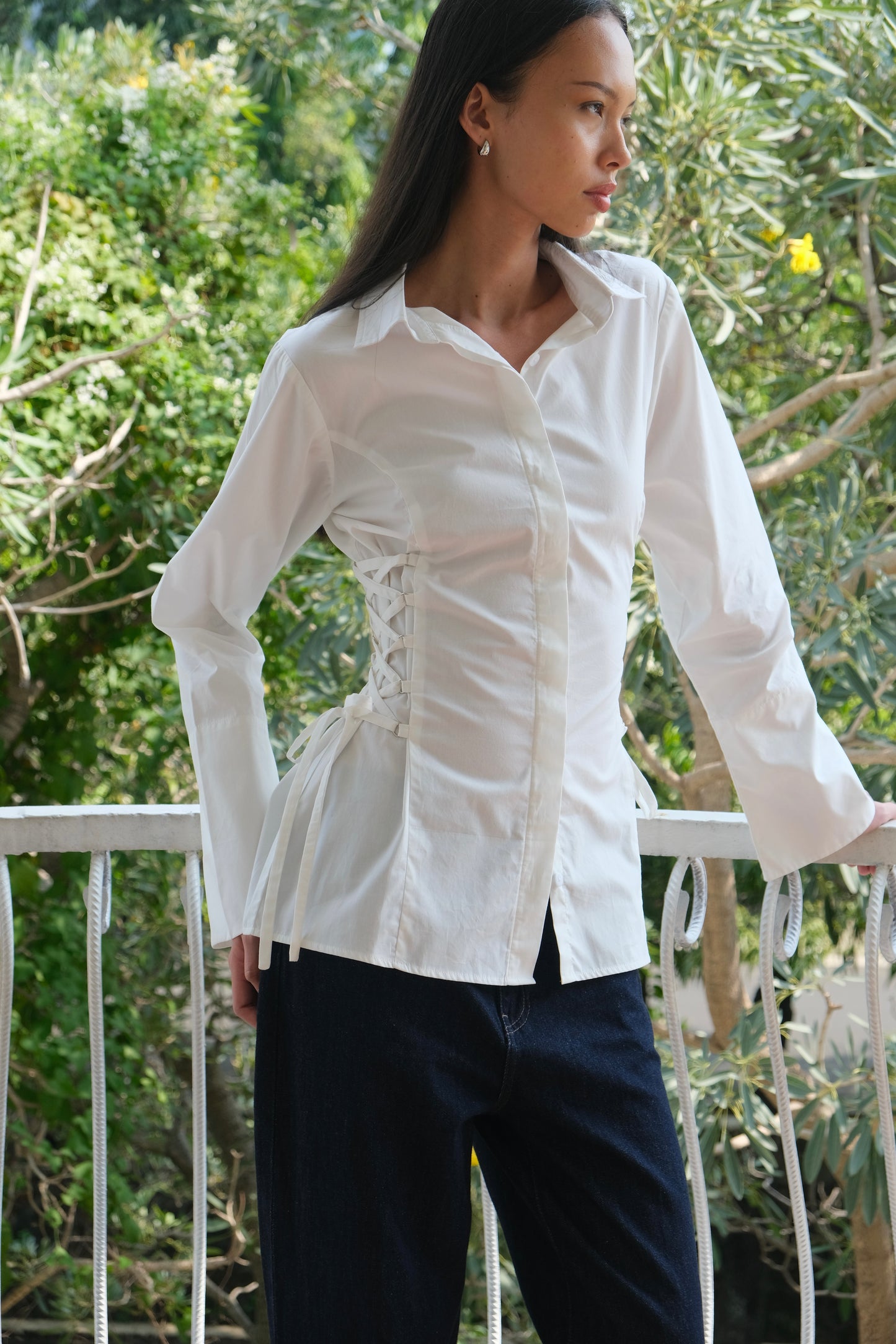 ESMÉ Lace-Up Tie Cotton Shirt