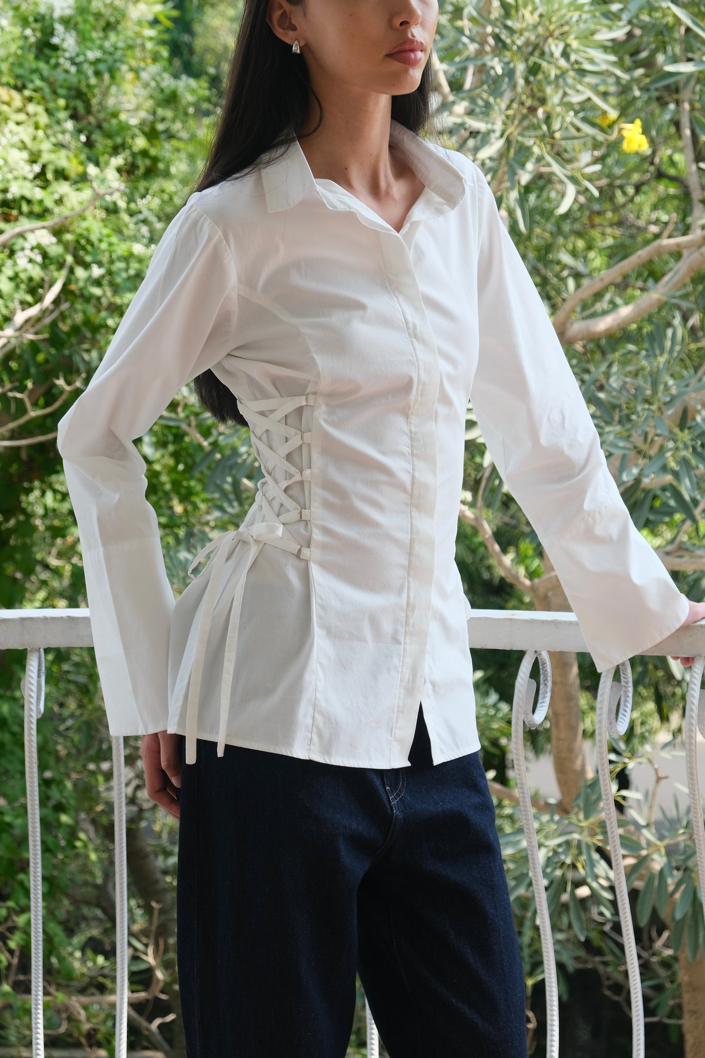 ESMÉ Lace-Up Tie Cotton Shirt