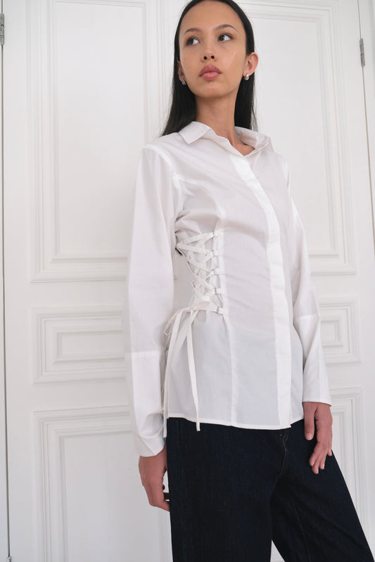 ESMÉ Lace-Up Tie Cotton Shirt