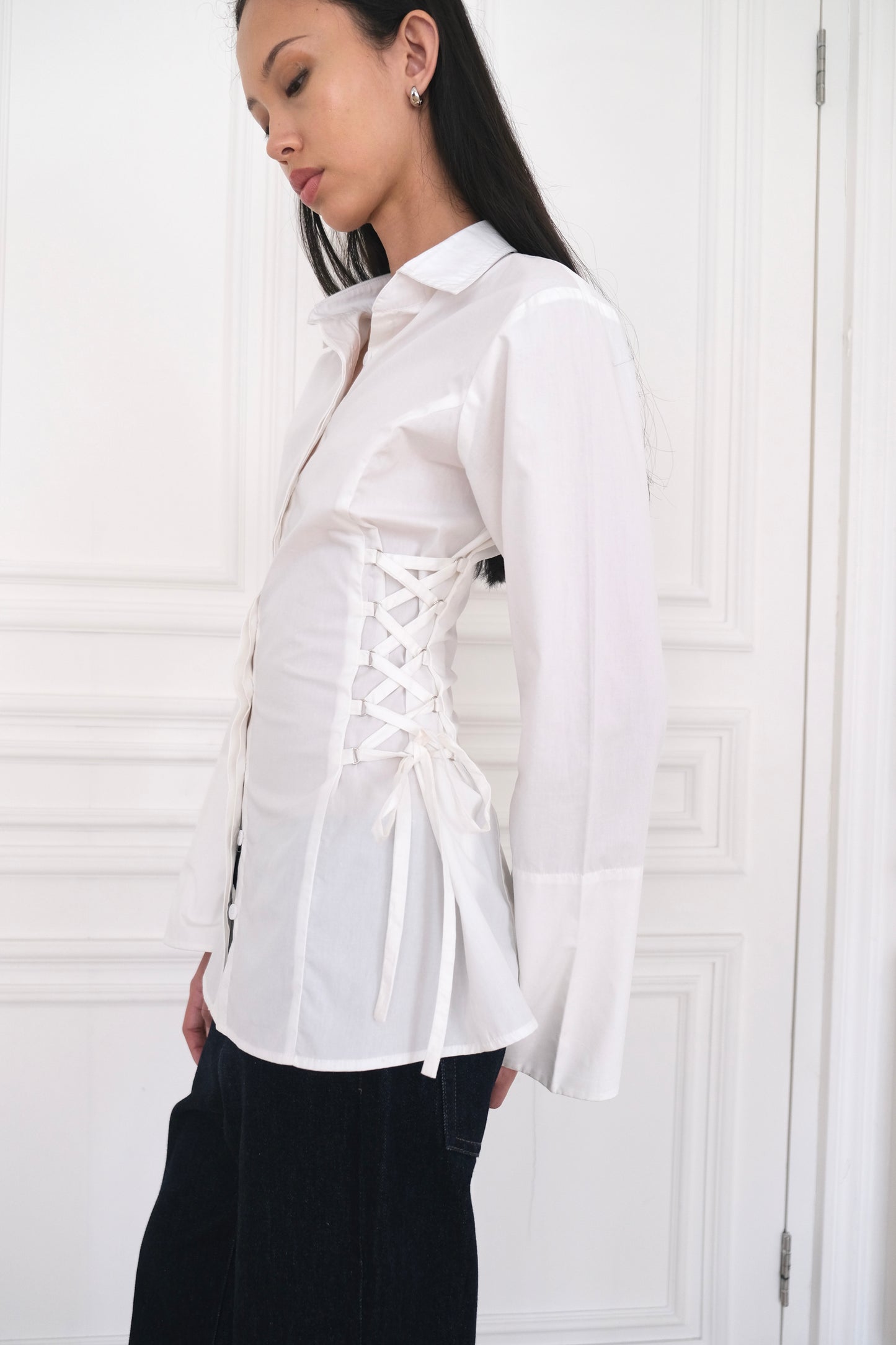 ESMÉ Lace-Up Tie Cotton Shirt