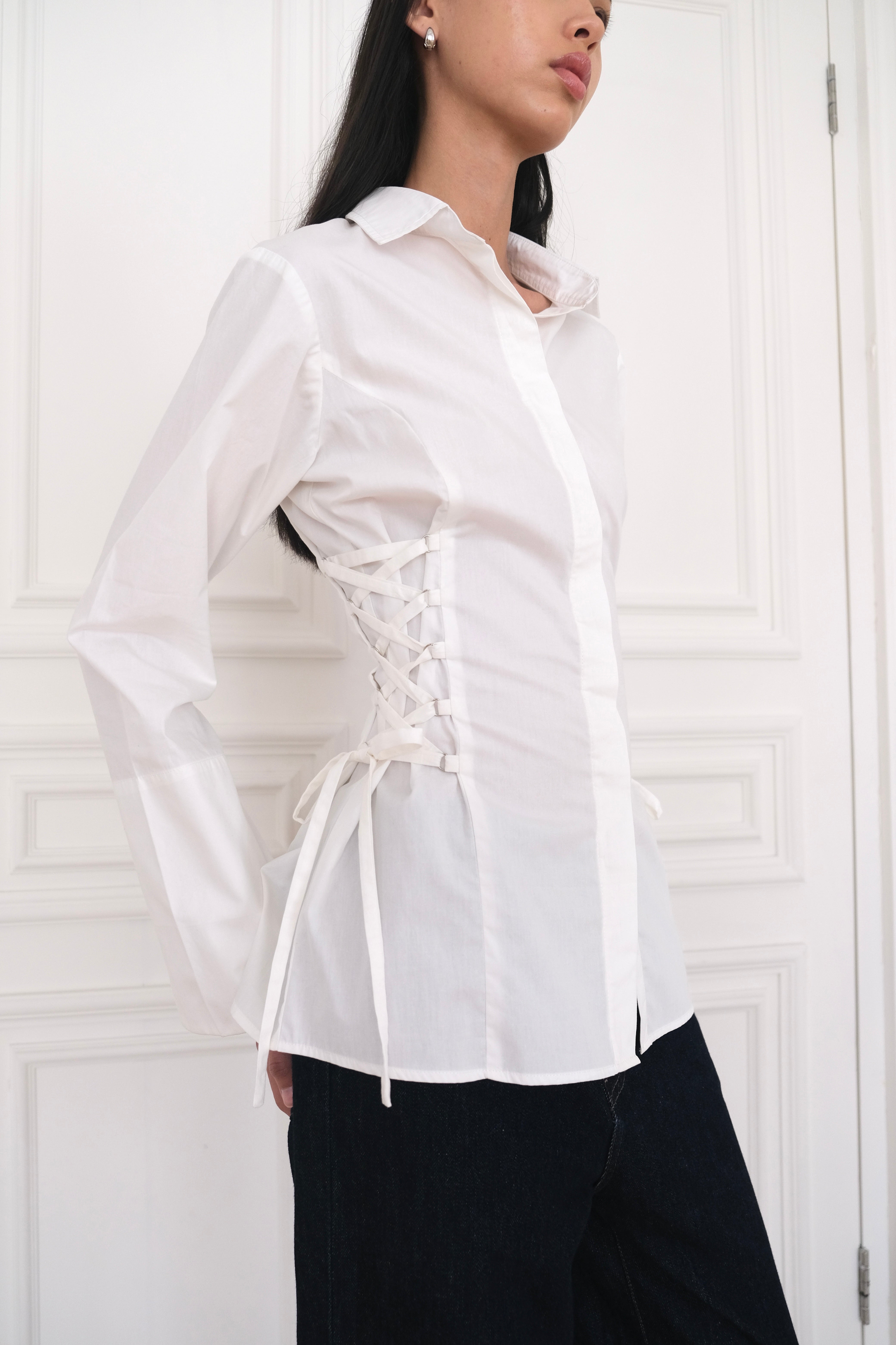 Lace-Up Corset Cotton Poplin Shirt – Esmé New York