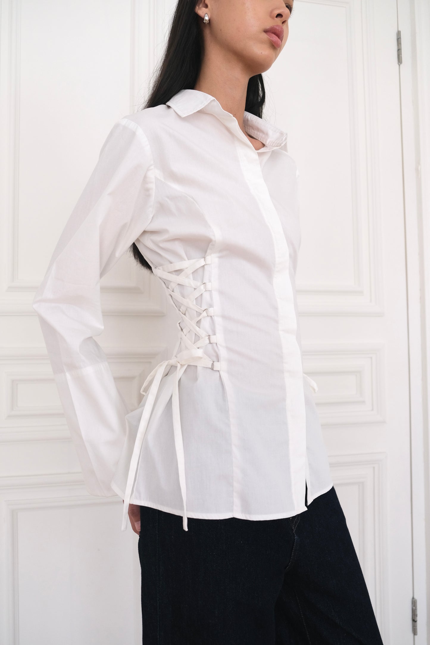 ESMÉ Lace-Up Tie Cotton Shirt