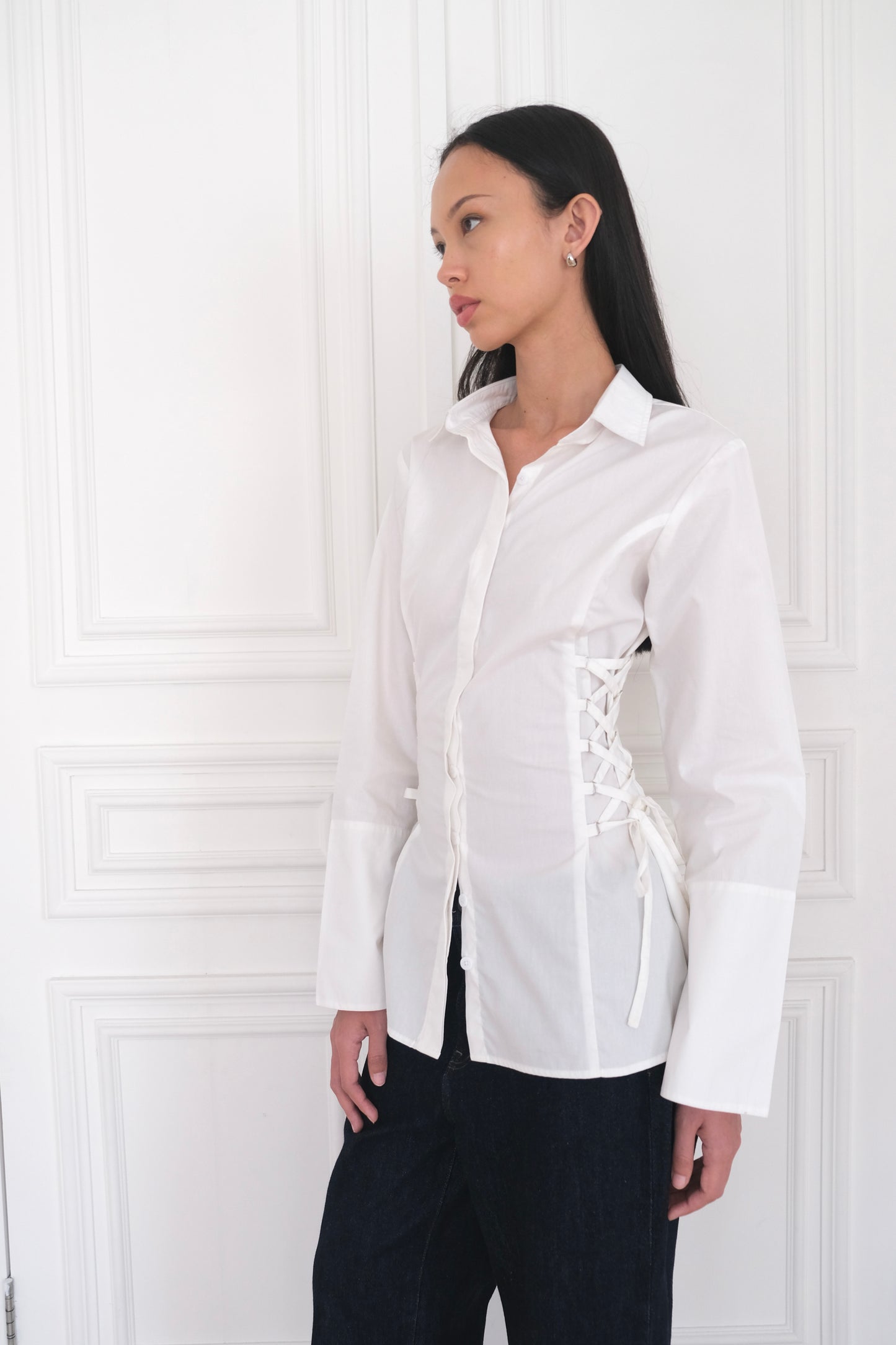 ESMÉ Lace-Up Tie Cotton Shirt