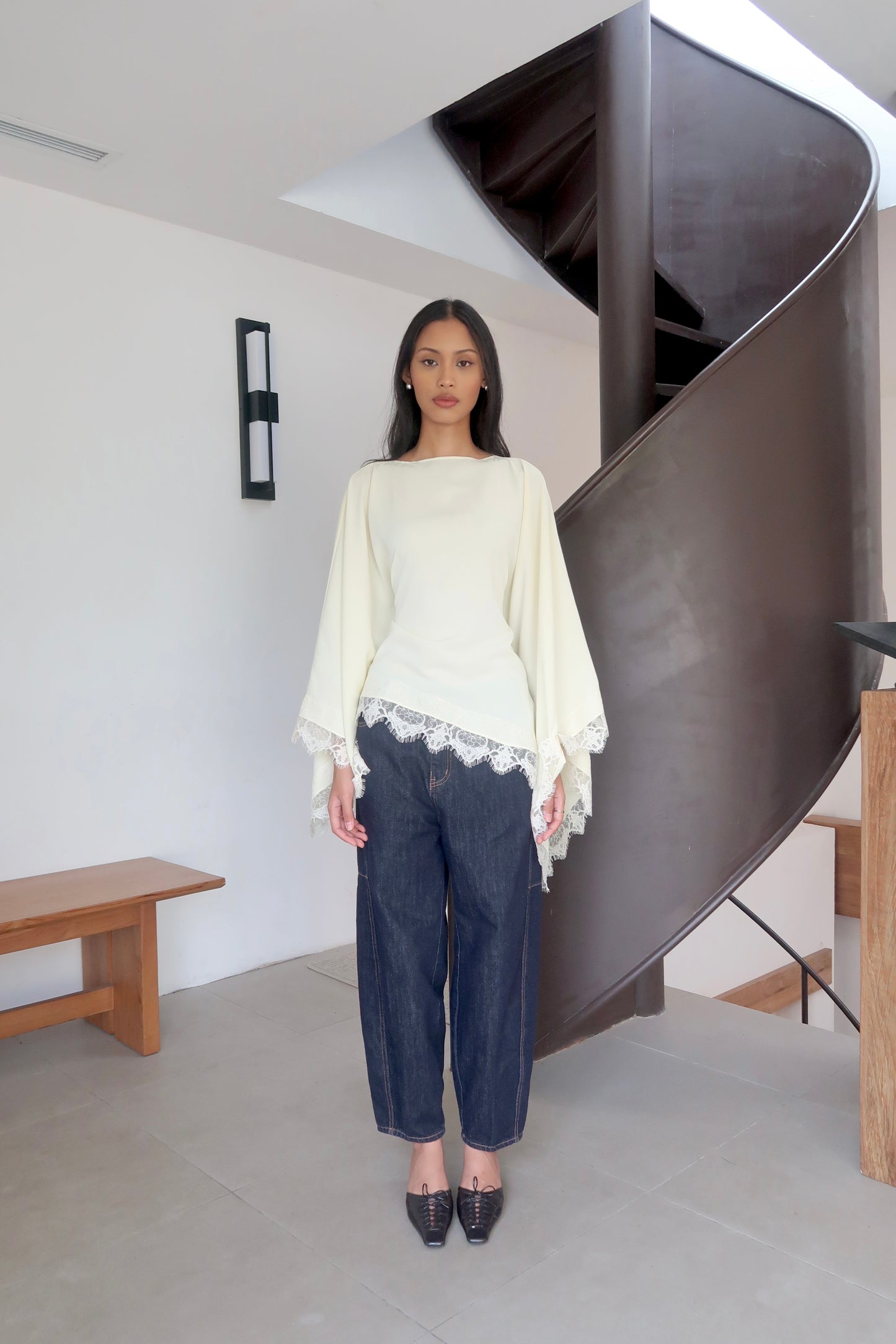 Lace Butterfly Cape Top in Butter Yellow