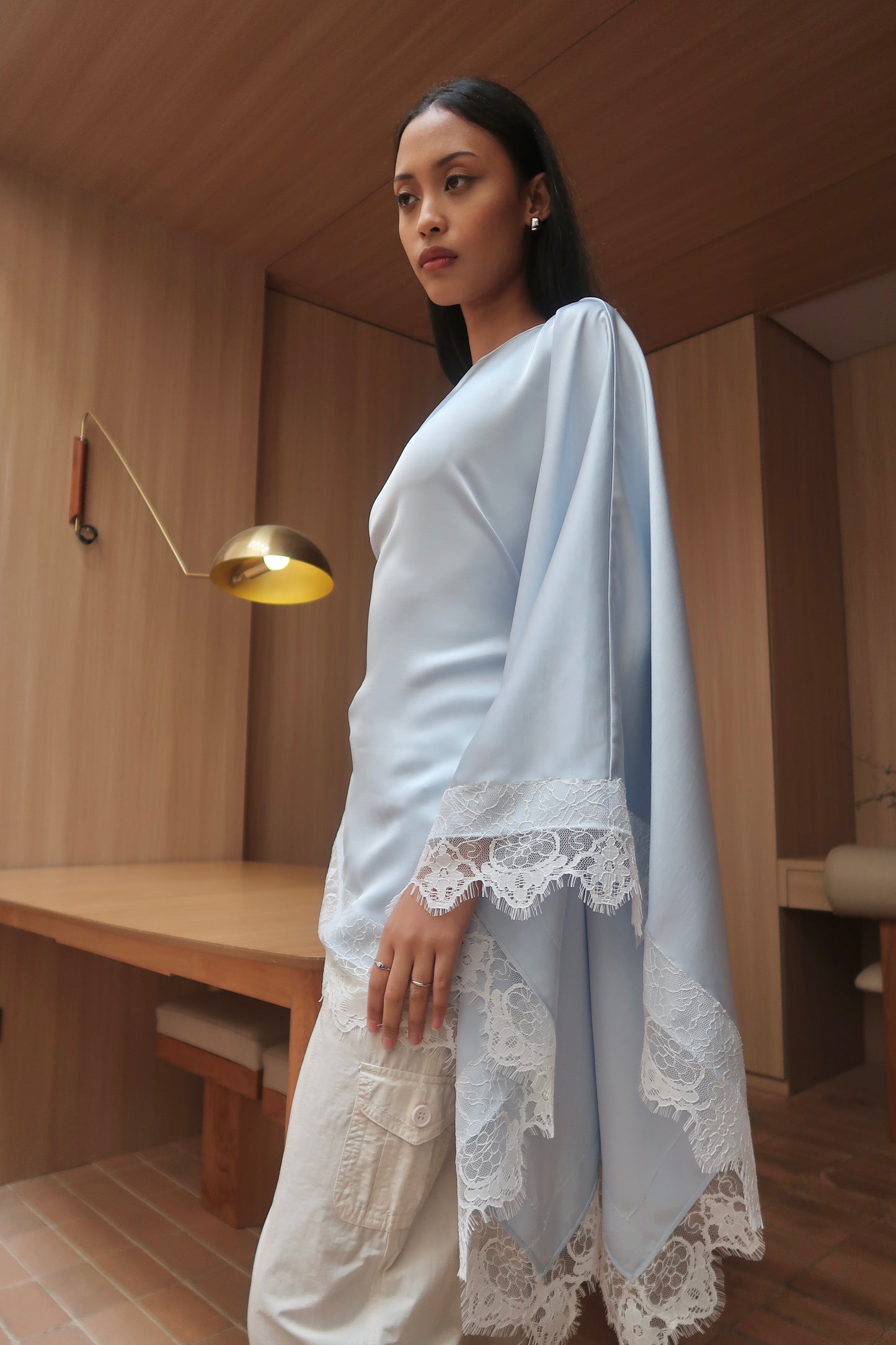 Lace Butterfly Cape Top in Sky Blue