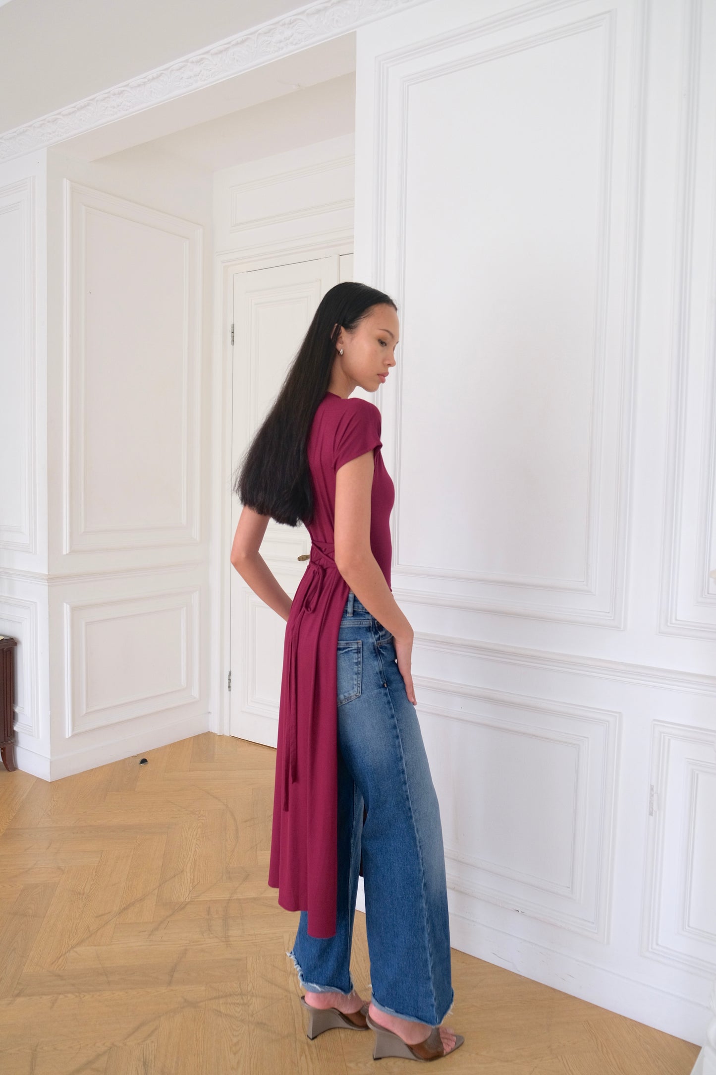 ORIA Short-Sleeve Asymmetrical Long Top