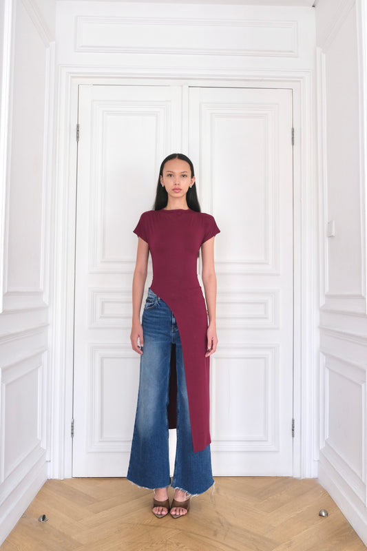 ORIA Short-Sleeve Asymmetrical Long Top