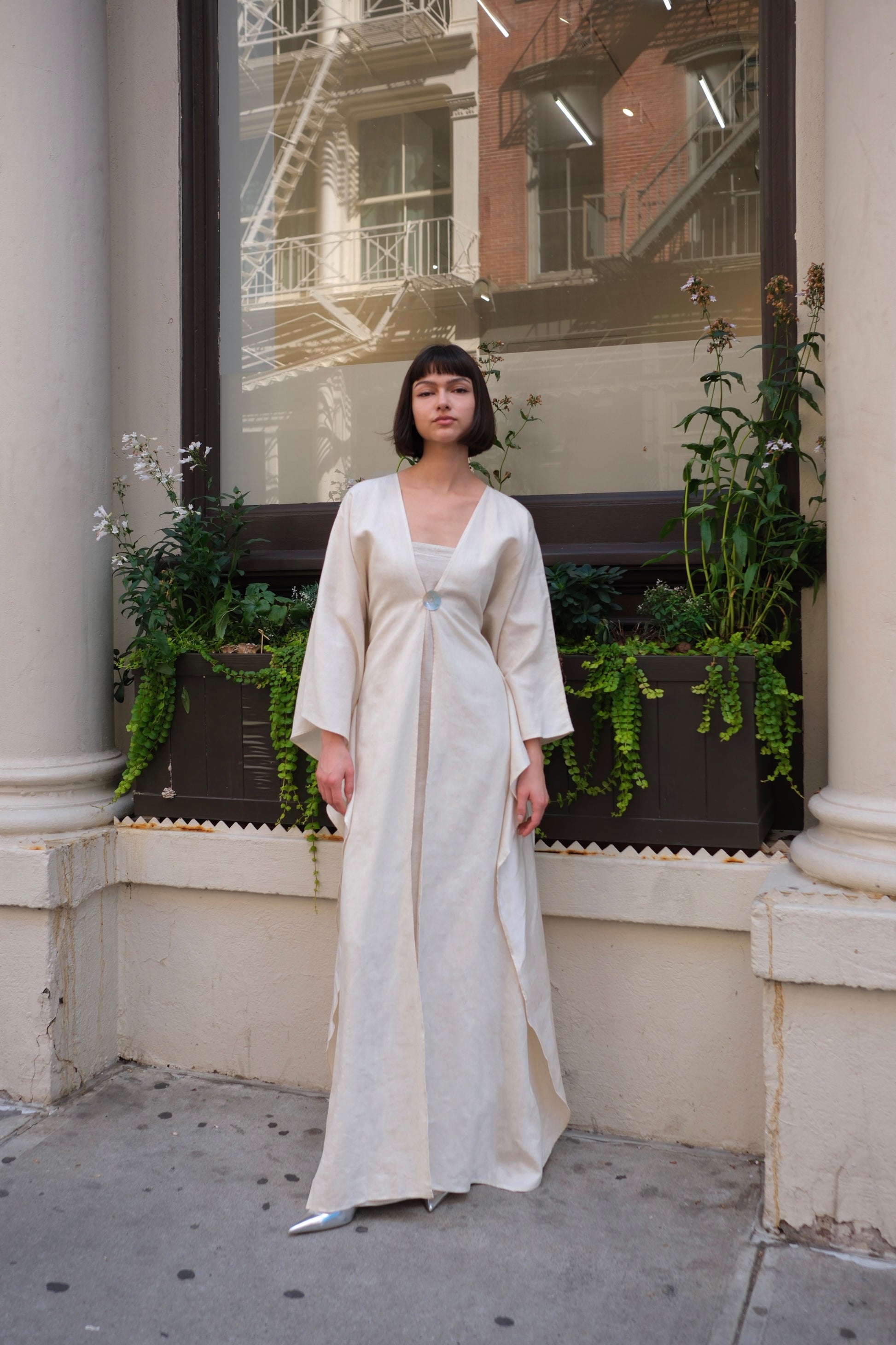 Silk Linen Open Abaya with natural fabric and sustainable