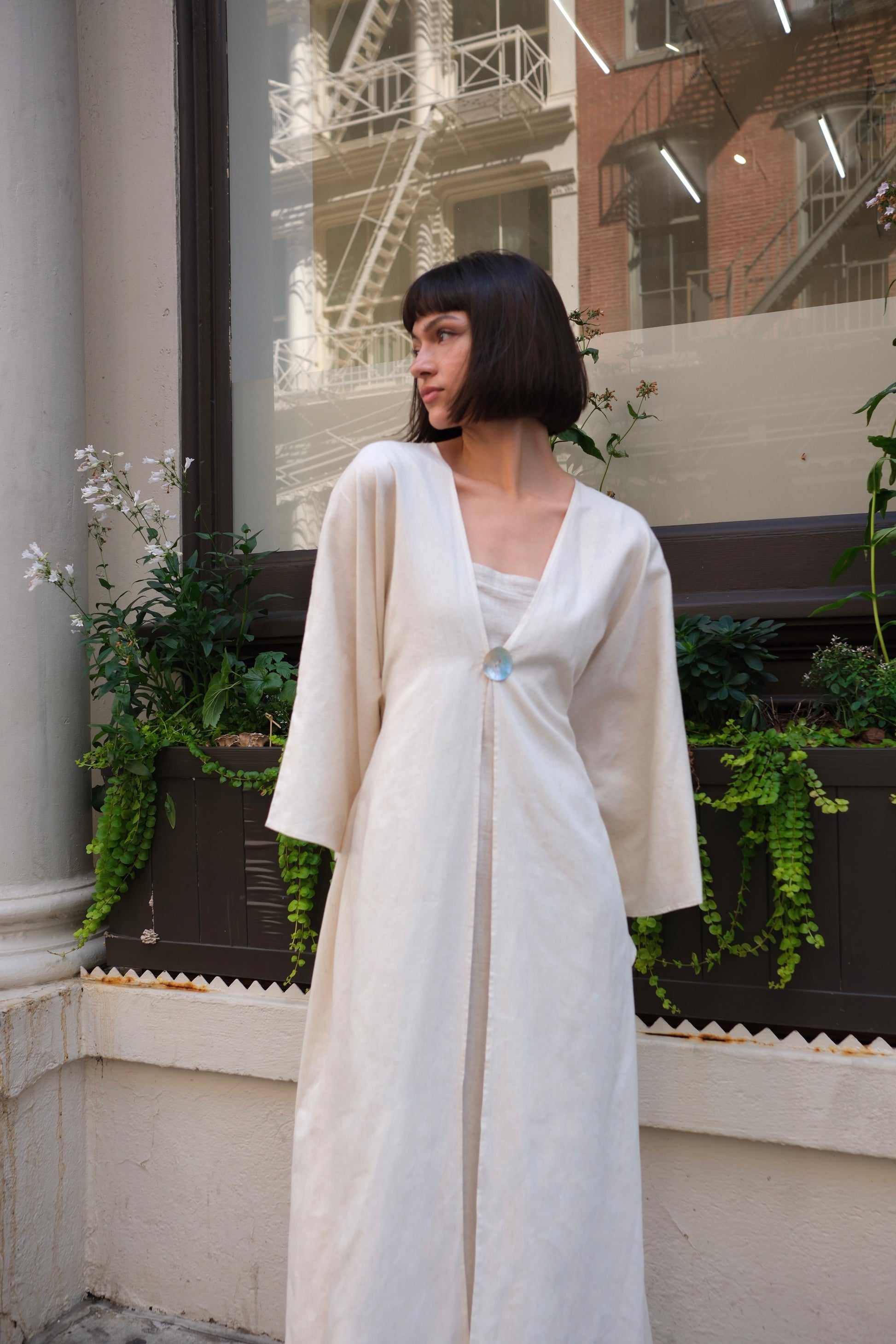 Silk Linen Open Abaya with natural fabric and sustainable