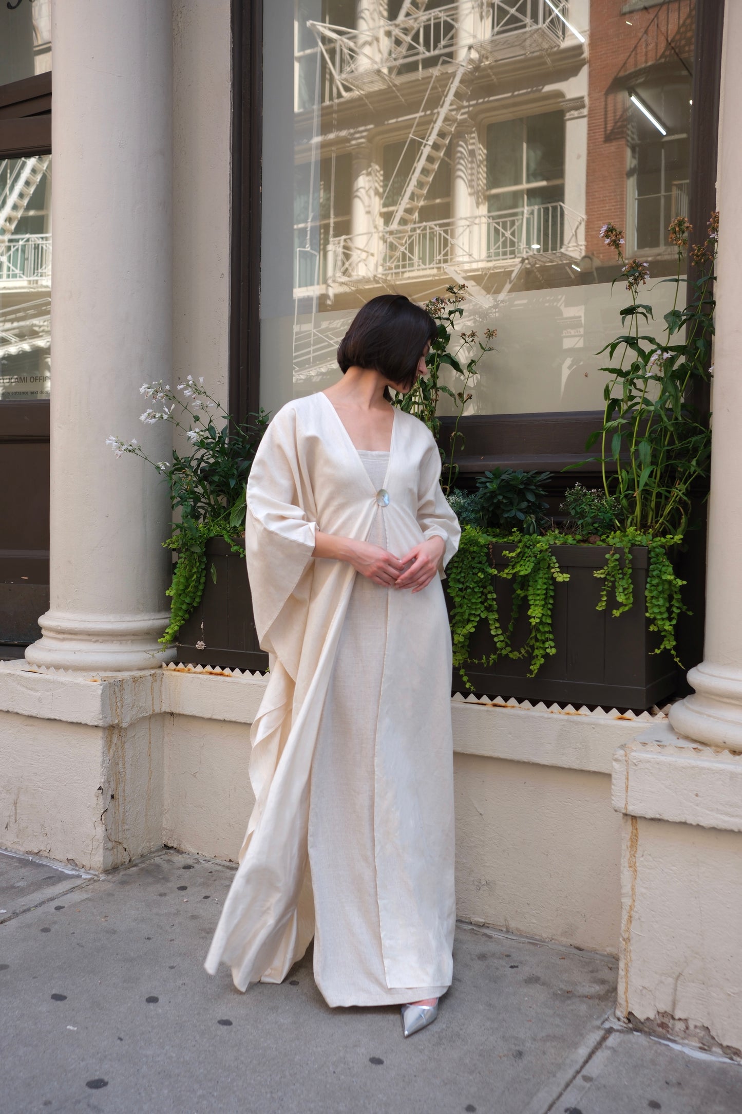 Silk Linen Open Abaya with natural fabric and sustainable