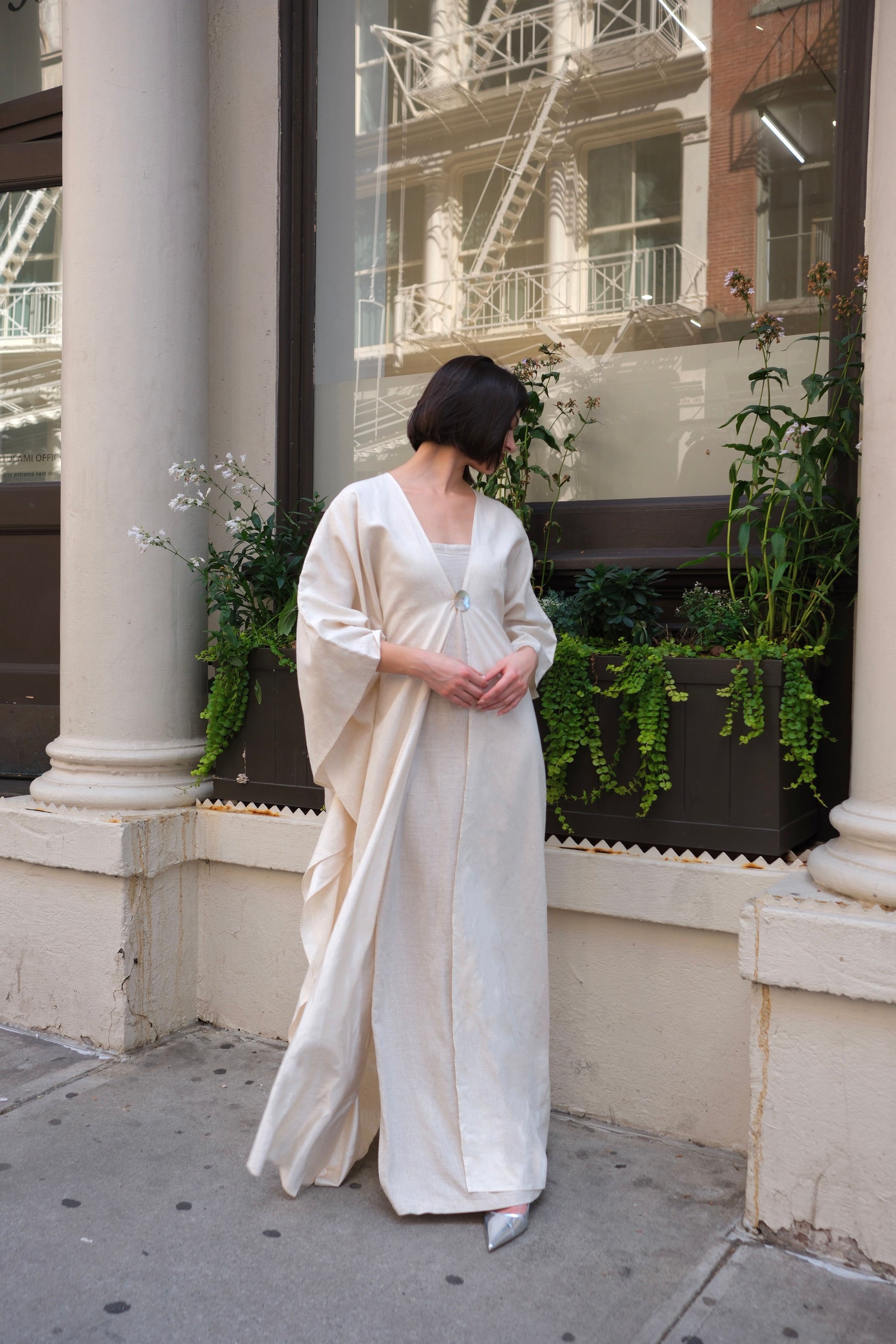 Silk Linen Open Abaya with natural fabric and sustainable