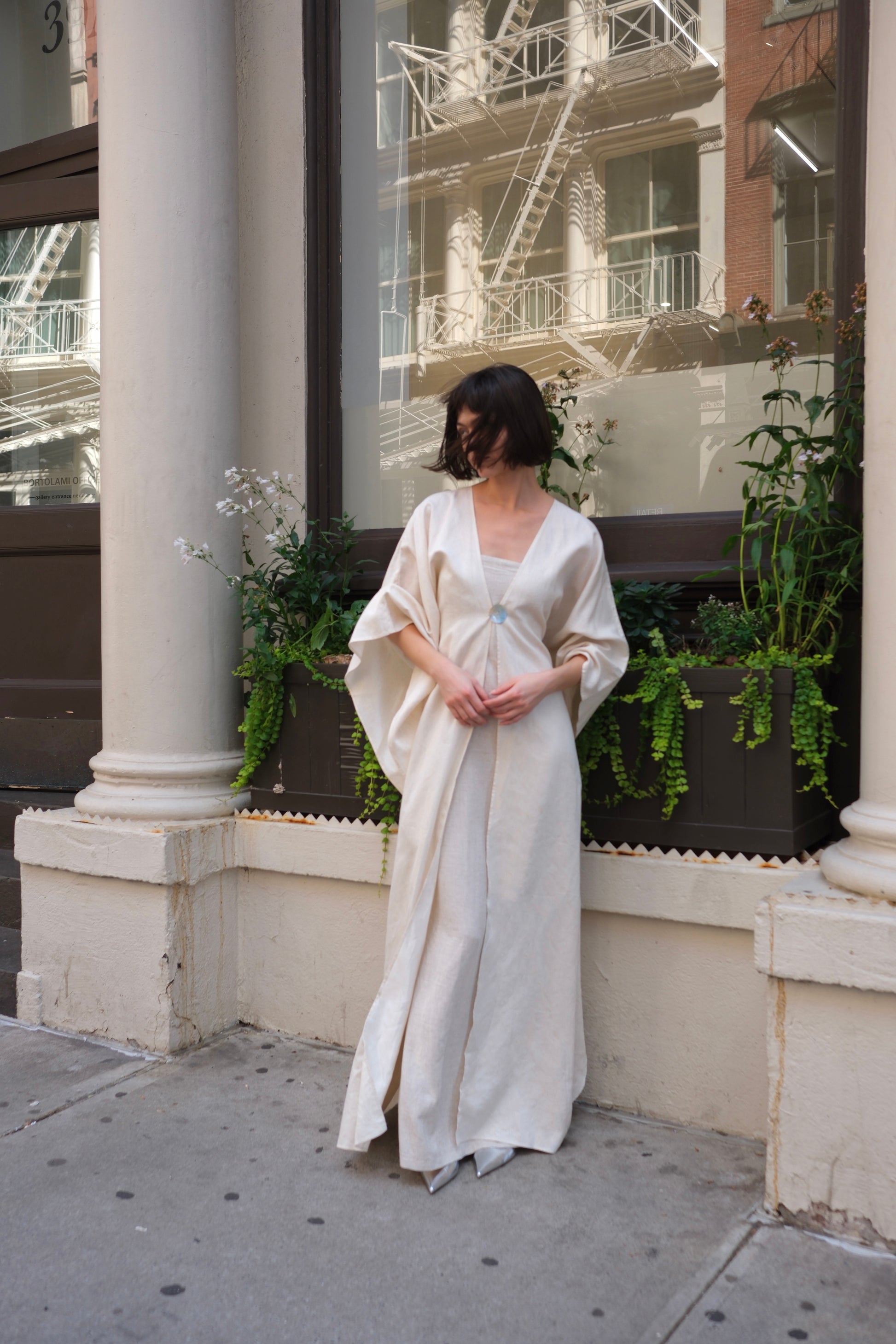 Silk Linen Open Abaya with natural fabric and sustainable