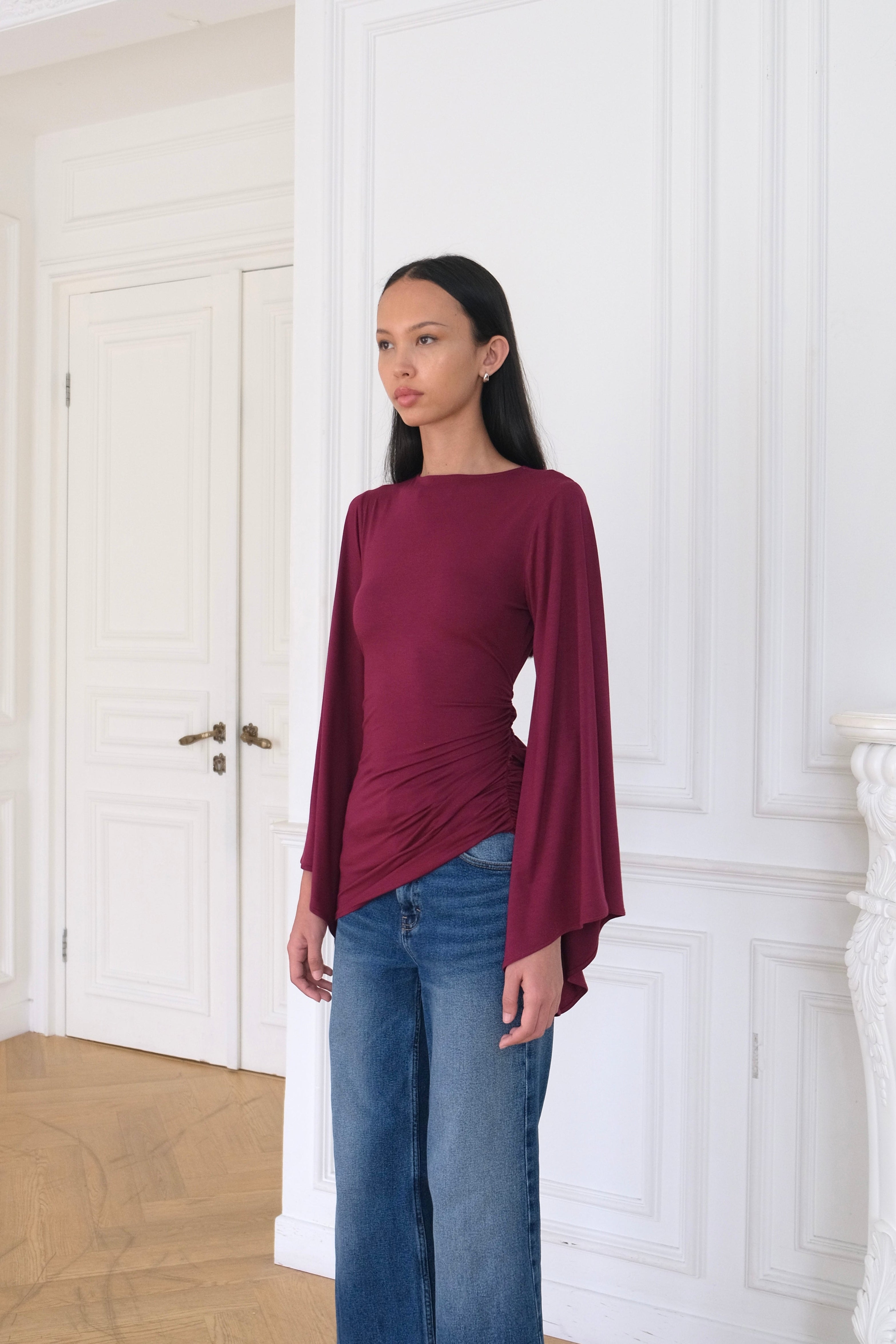 トップス Bibiy TULIP DRAPED TOP Tulip-Draped-Top-in-Burgundy-2