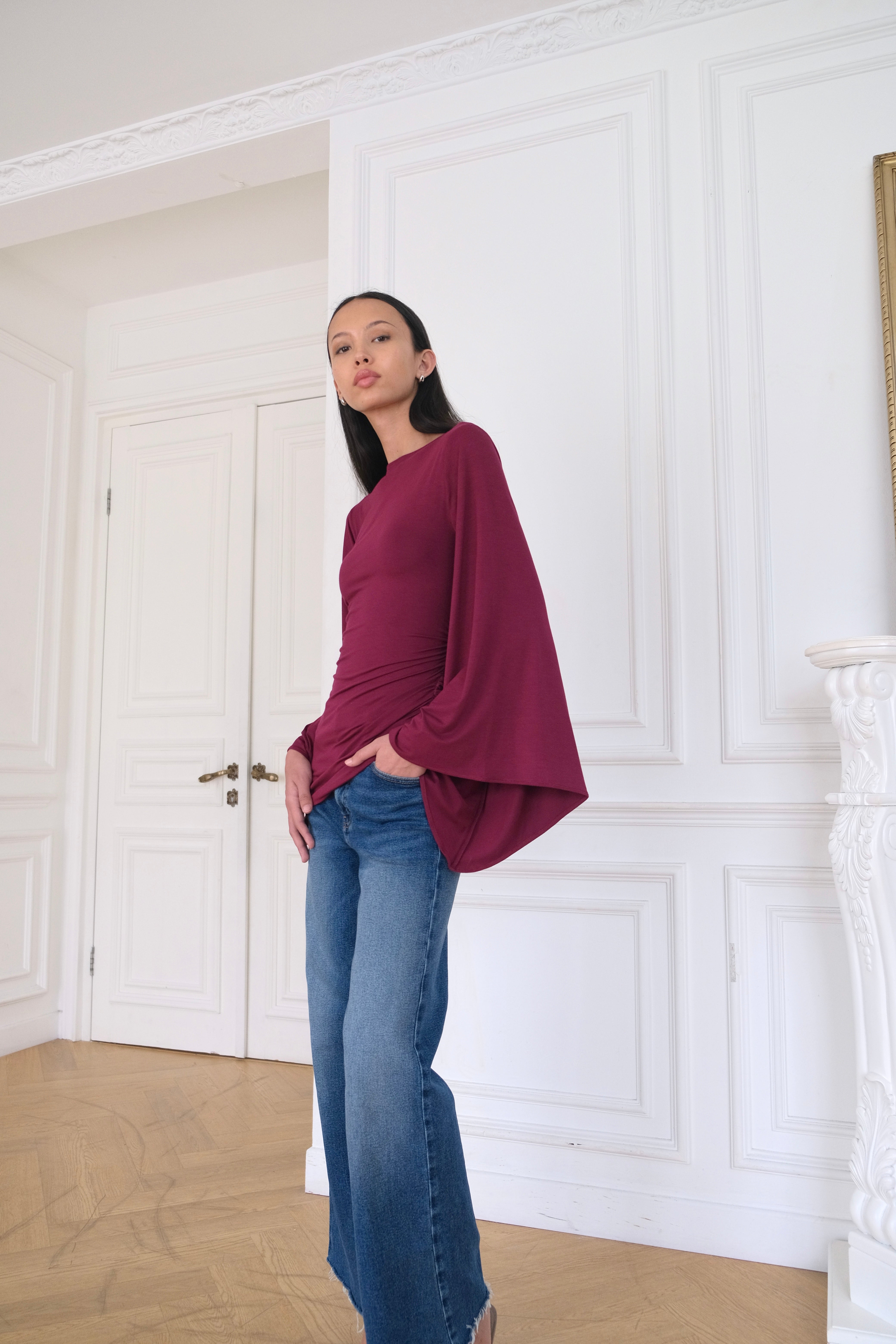 TULIP Draped Top in Berry Burgundy – Esmé New York