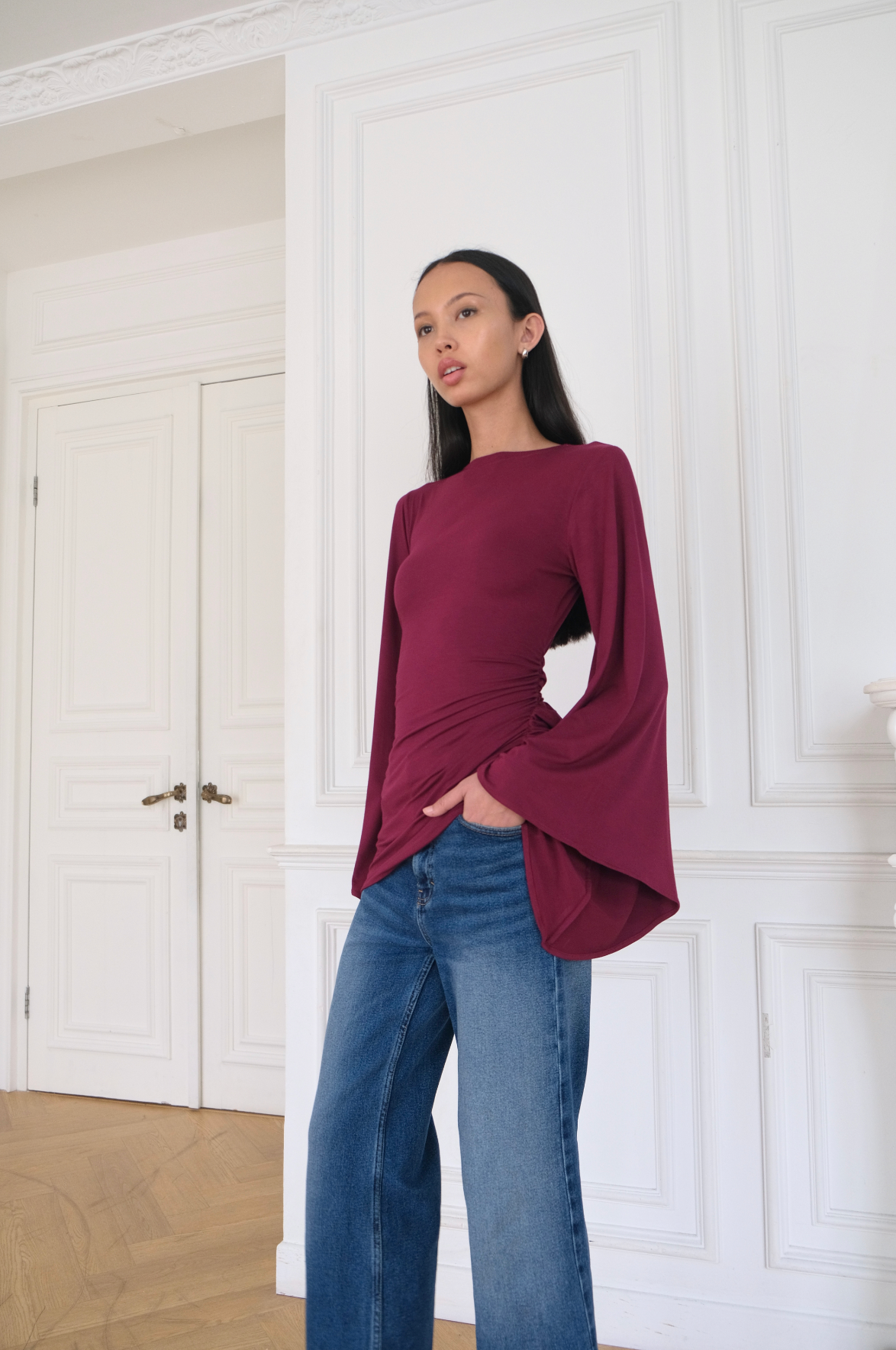 TULIP Draped Top in Berry Burgundy – Esmé New York