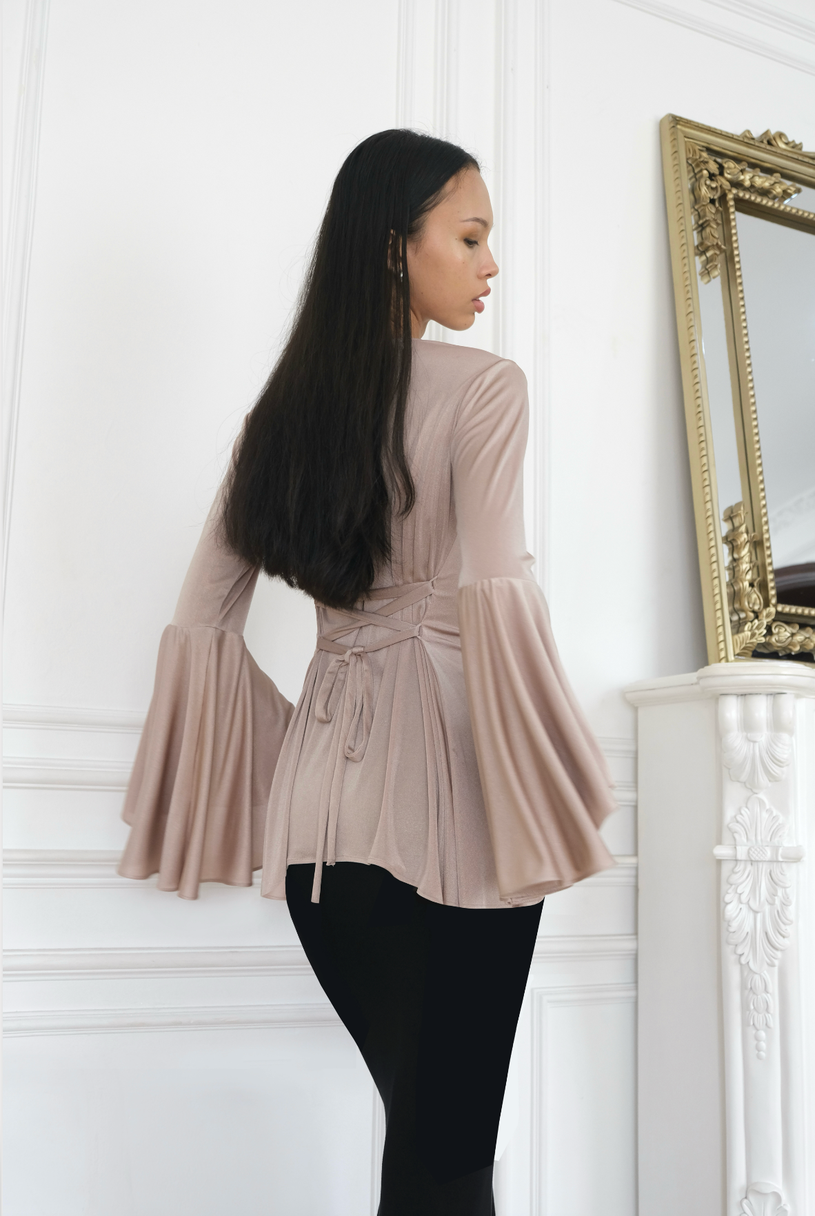 ALAA Glitter Bell Sleeve Top in Champagne | limited edition