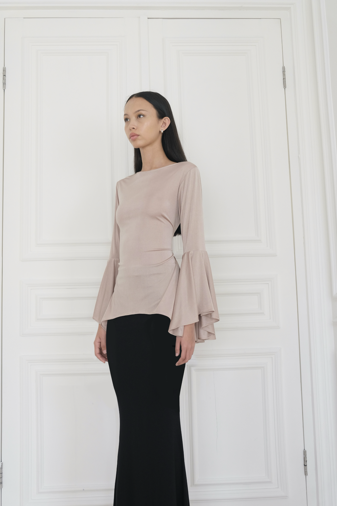 ALAA Glitter Bell Sleeve Top in Champagne | limited edition