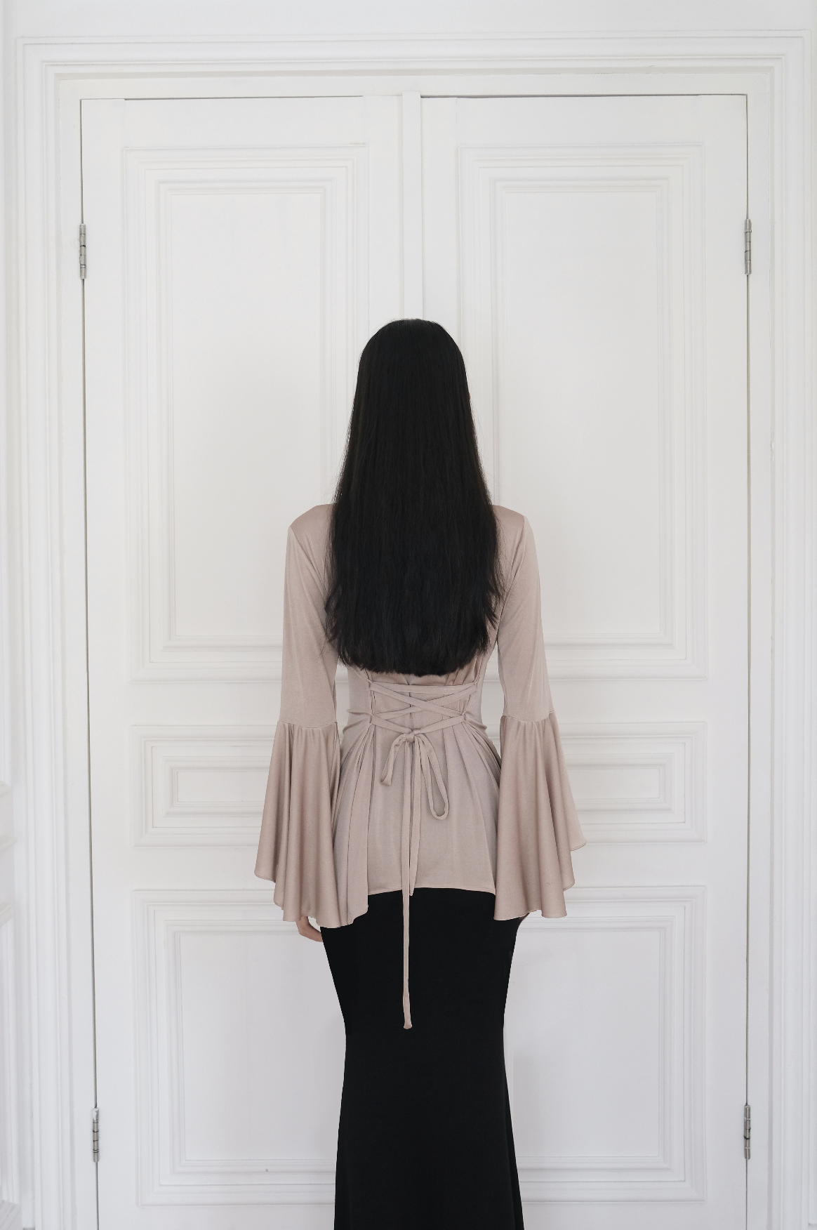 ALAA Glitter Bell Sleeve Top in Champagne | limited edition