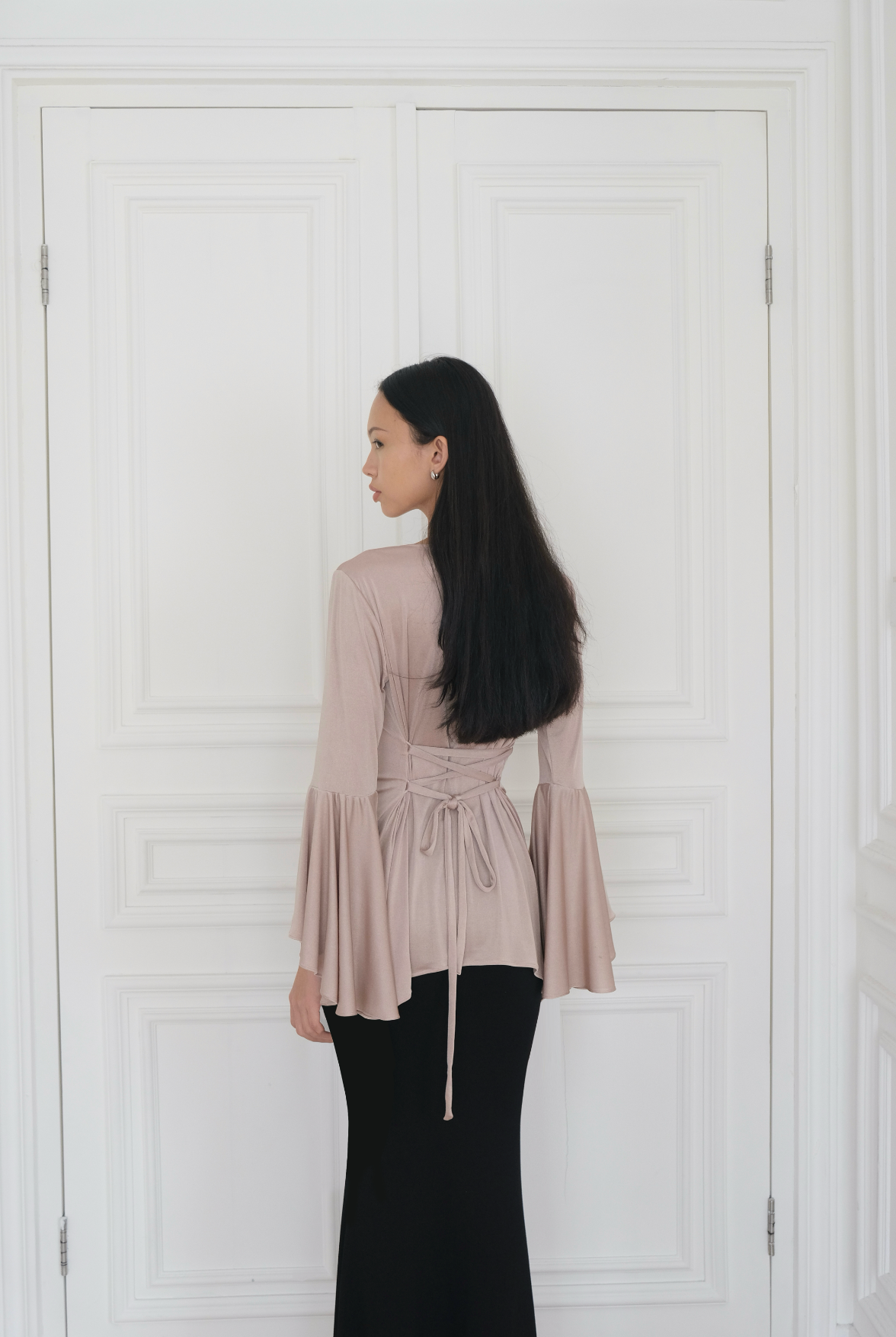 ALAA Glitter Bell Sleeve Top in Champagne | limited edition