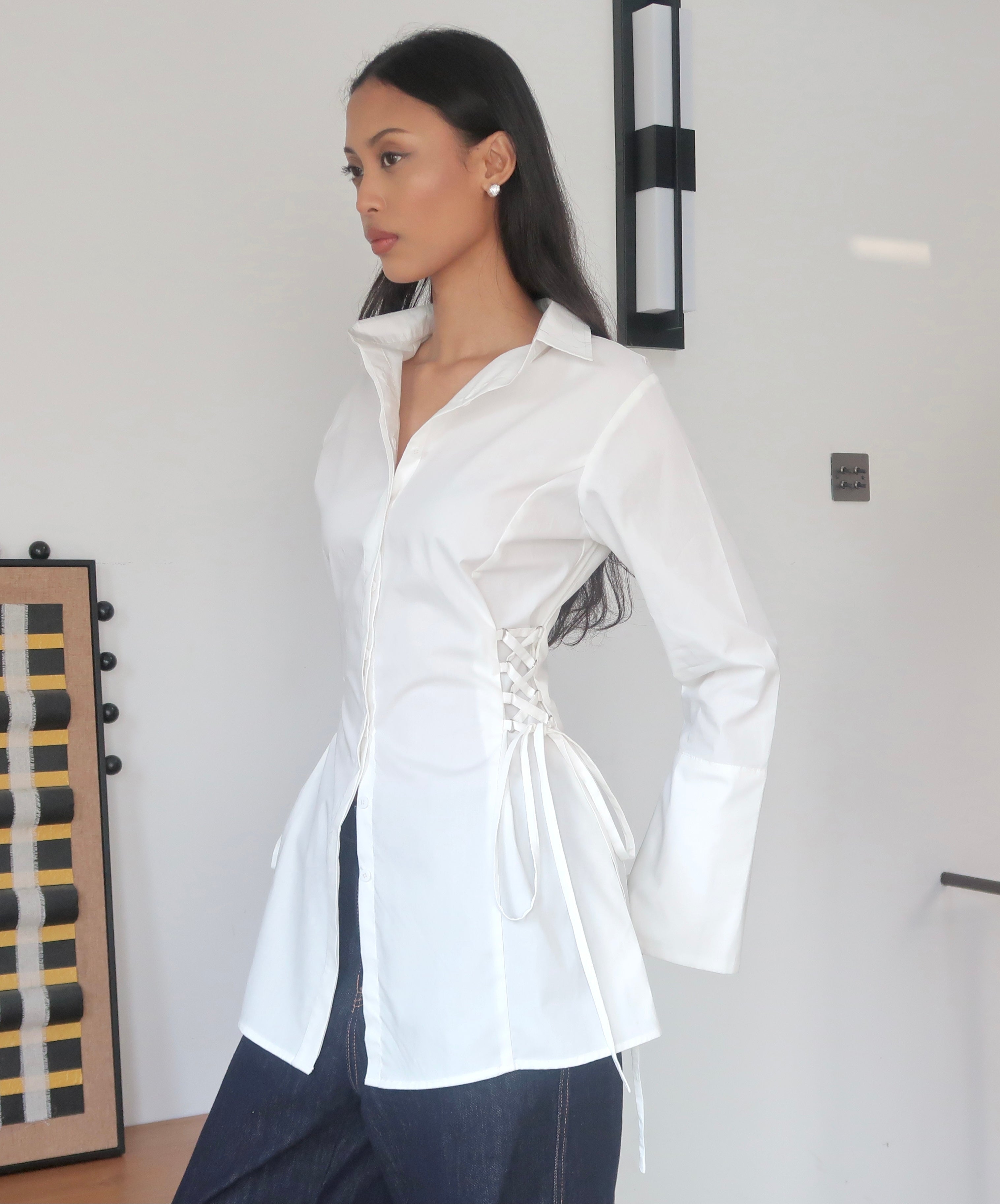 Lace-Up Corset Cotton Poplin Long Shirt Dress – Esmé New York