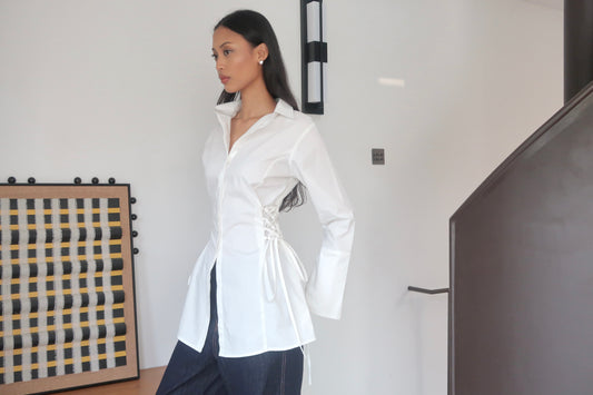 Lace-Up Corset Cotton Long Shirt