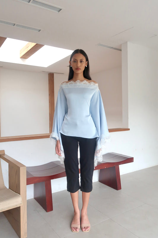 Off-The-Shoulder Lace Cape Top in Sky Blue