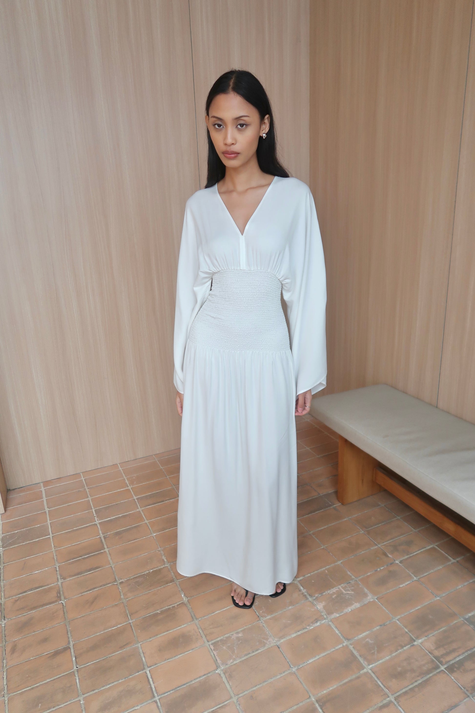 Drop-Waist Cinch Bodice Dress in White – Esmé New York